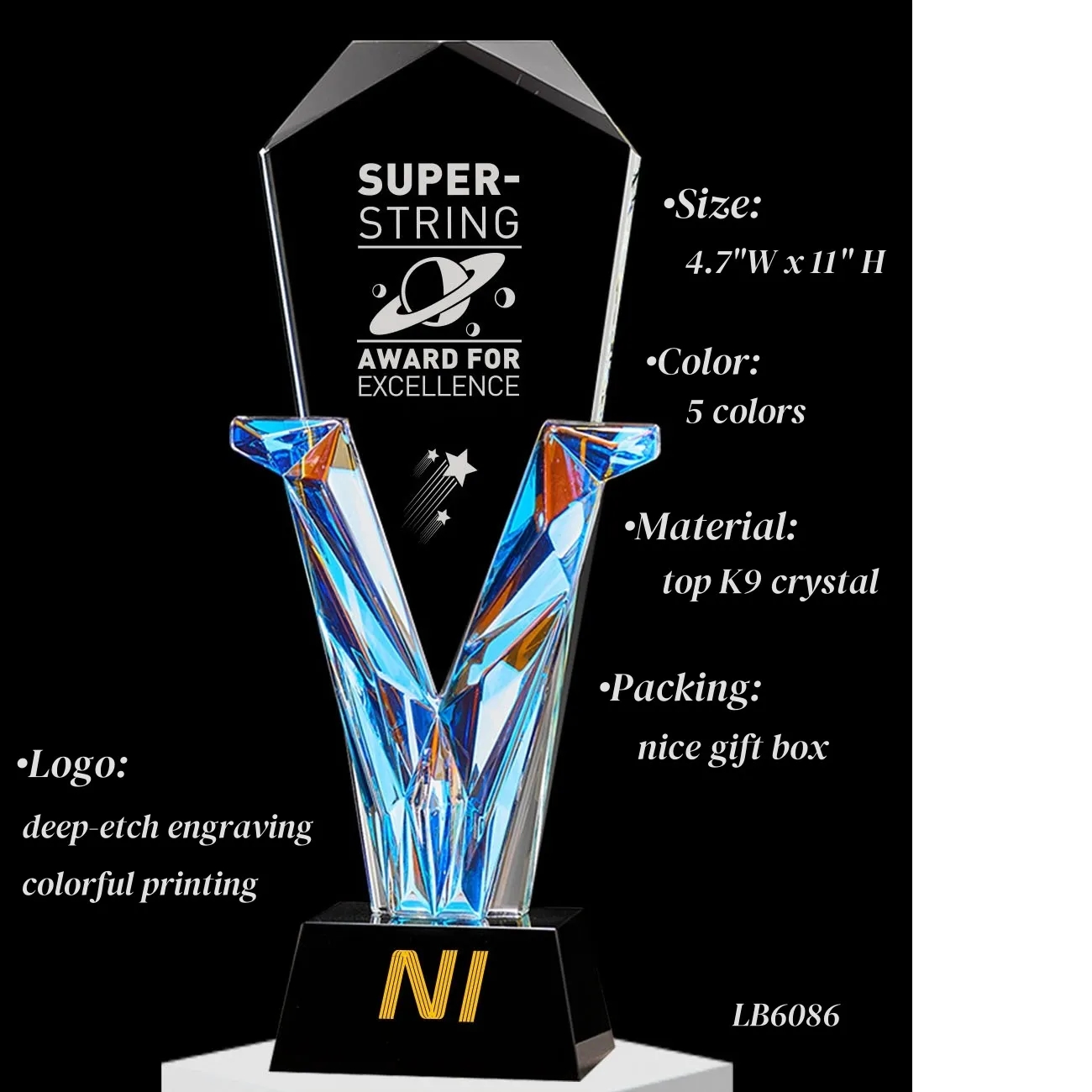 Sparkling Rainbow Crystal Throphy Award Engraved Gifts 6