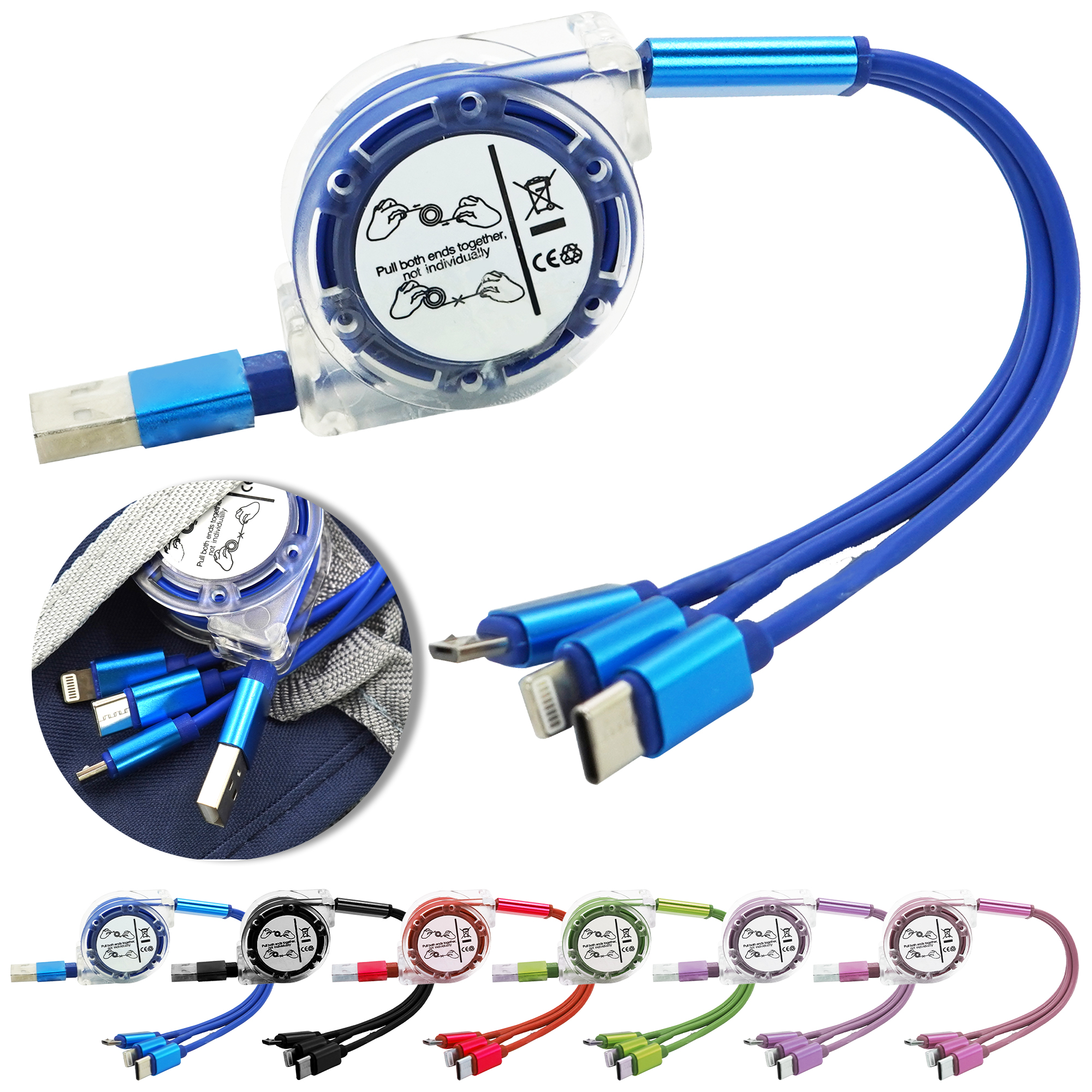3 In 1 Retractable USB Charger Cable Charging Cord 2