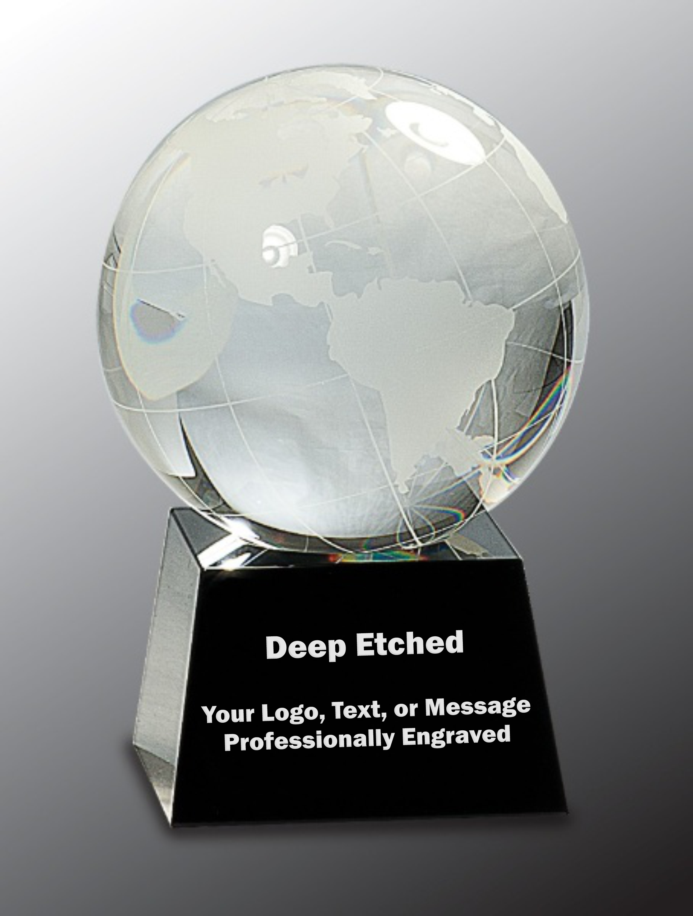 5 1/2" Crystal Globe on Black Base Crystal Award