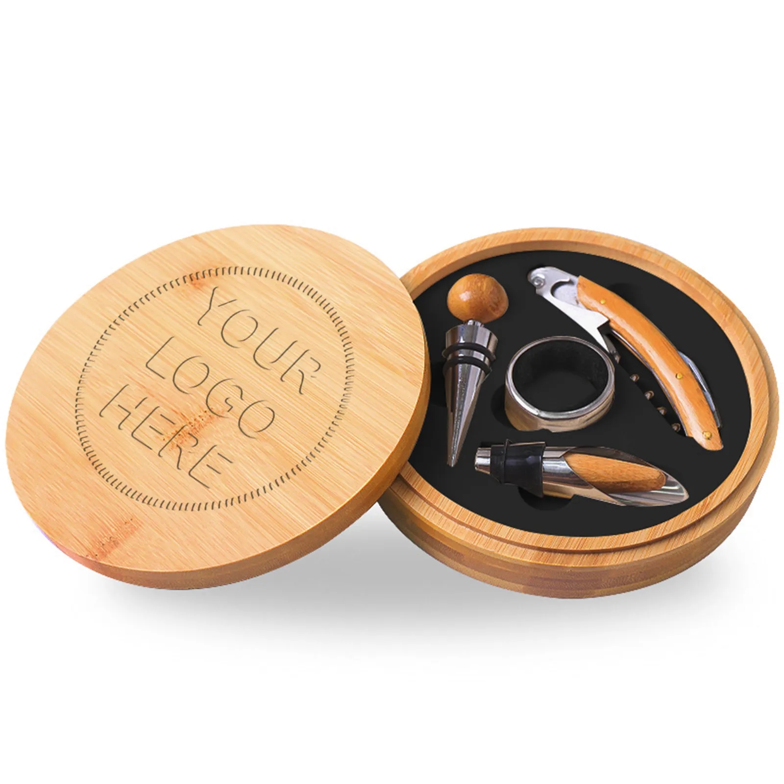 Round Bamboo 4-Piece Wine Tool Set 3