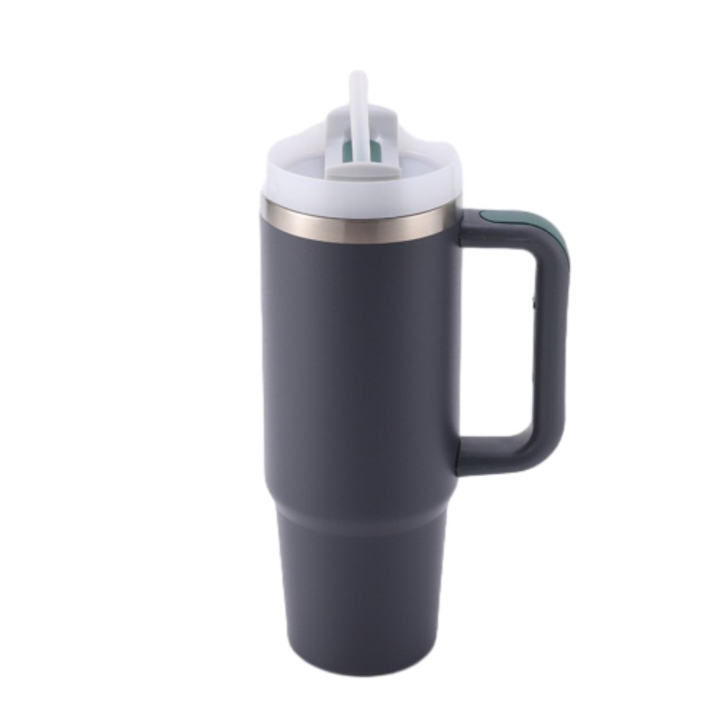 30 oz Vacuum Stainless Steel Tumbler W/ Handle & Straw 13