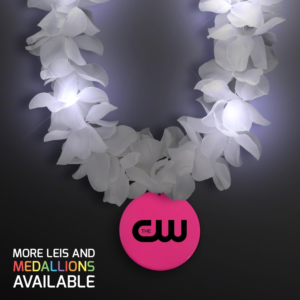 White Flower Light Up Lei with Medallion 29