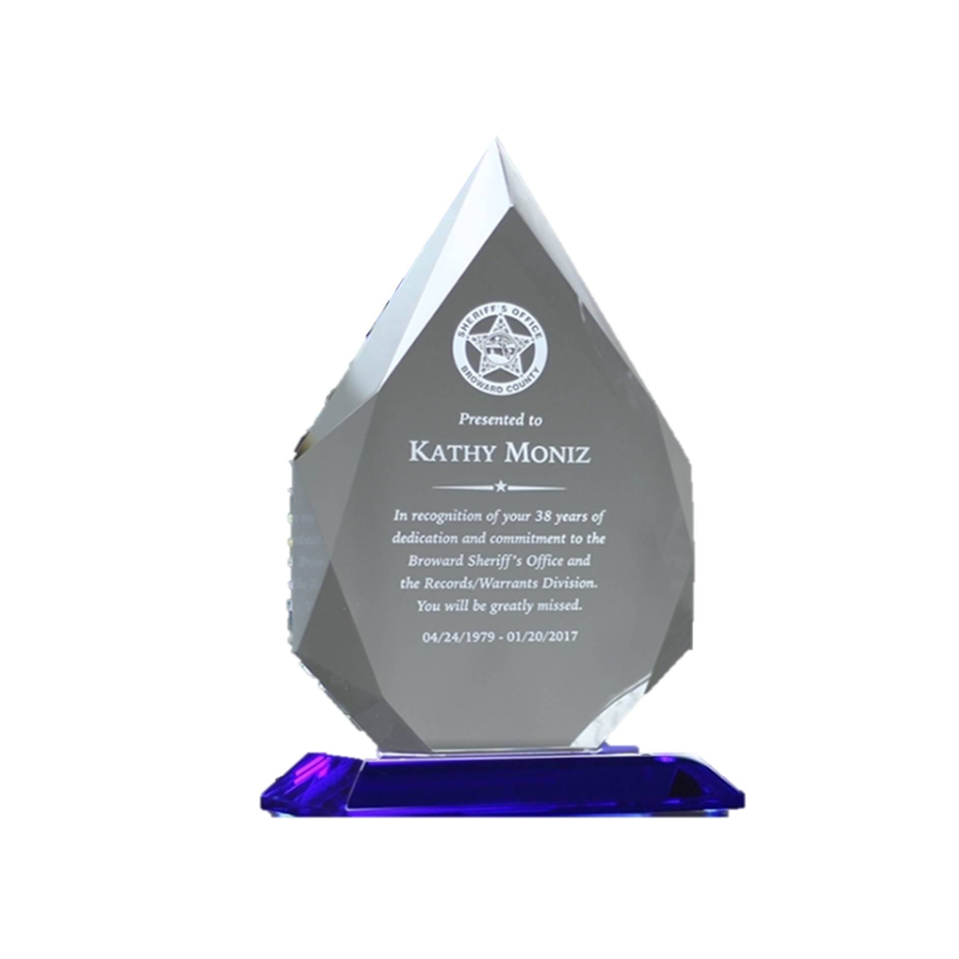 Iceberg Shape Crystal Trophy Custom Award With Blue Base 2