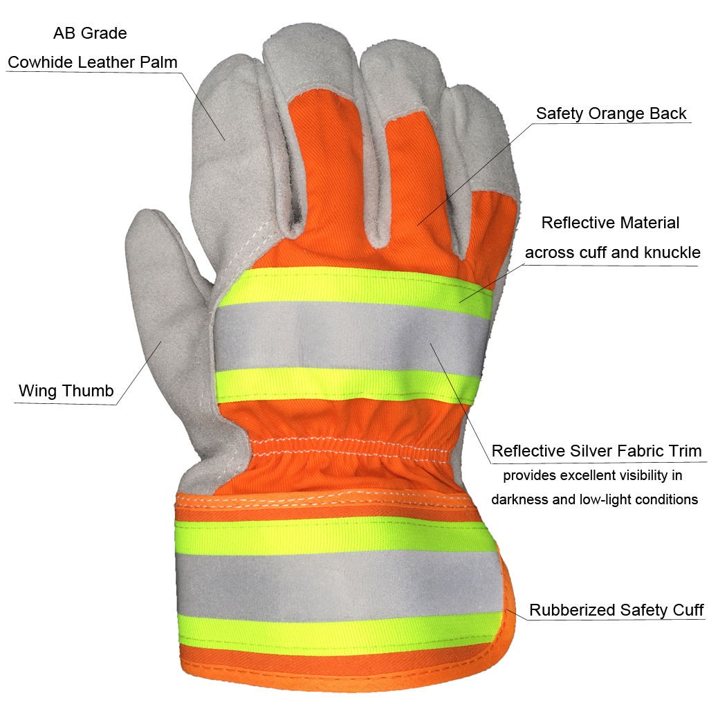 Hi-Vis Split Leather Gloves w/ Safety Cuff 4