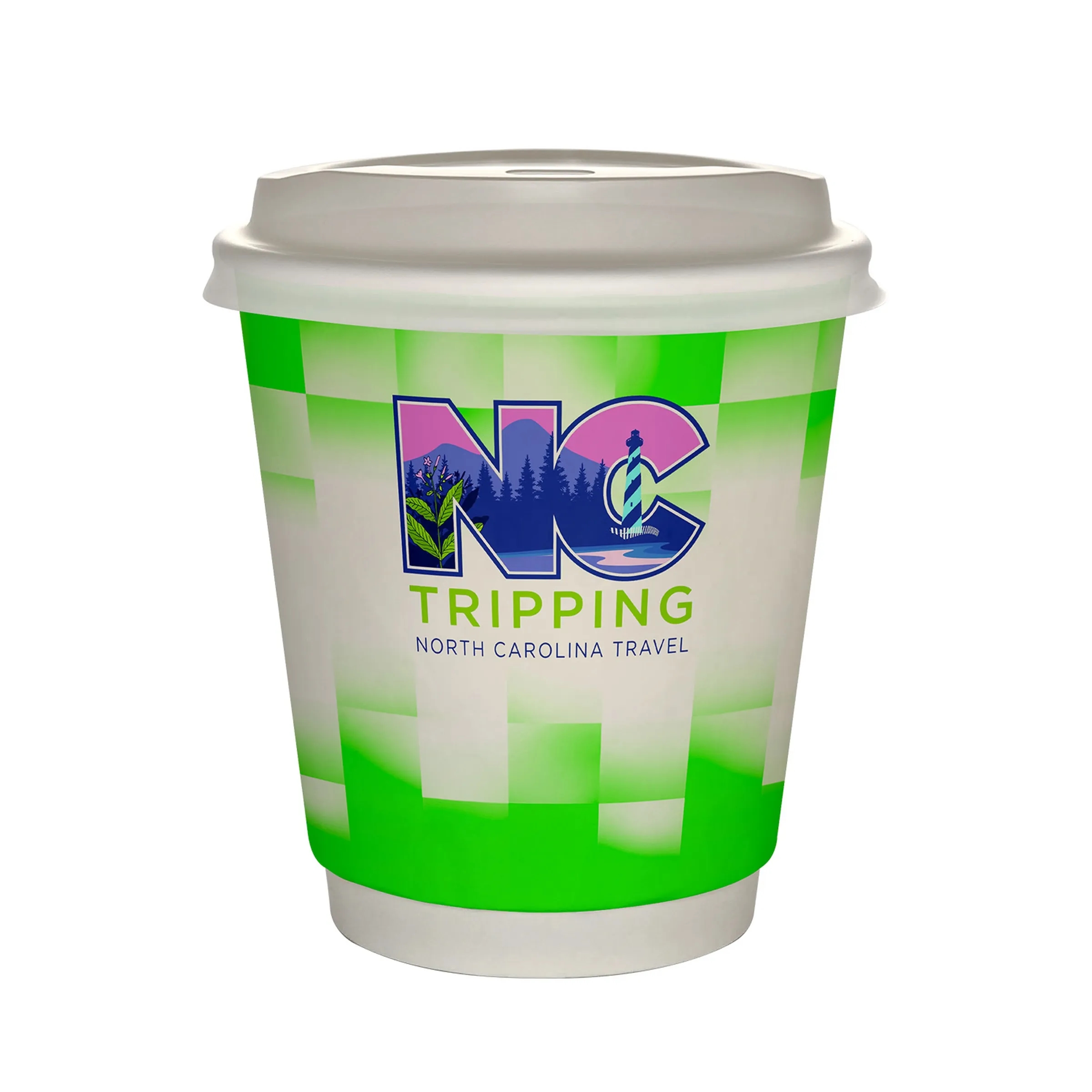 10 oz Full Color Shaded Checkers Insulated Paper Cup With Li 17
