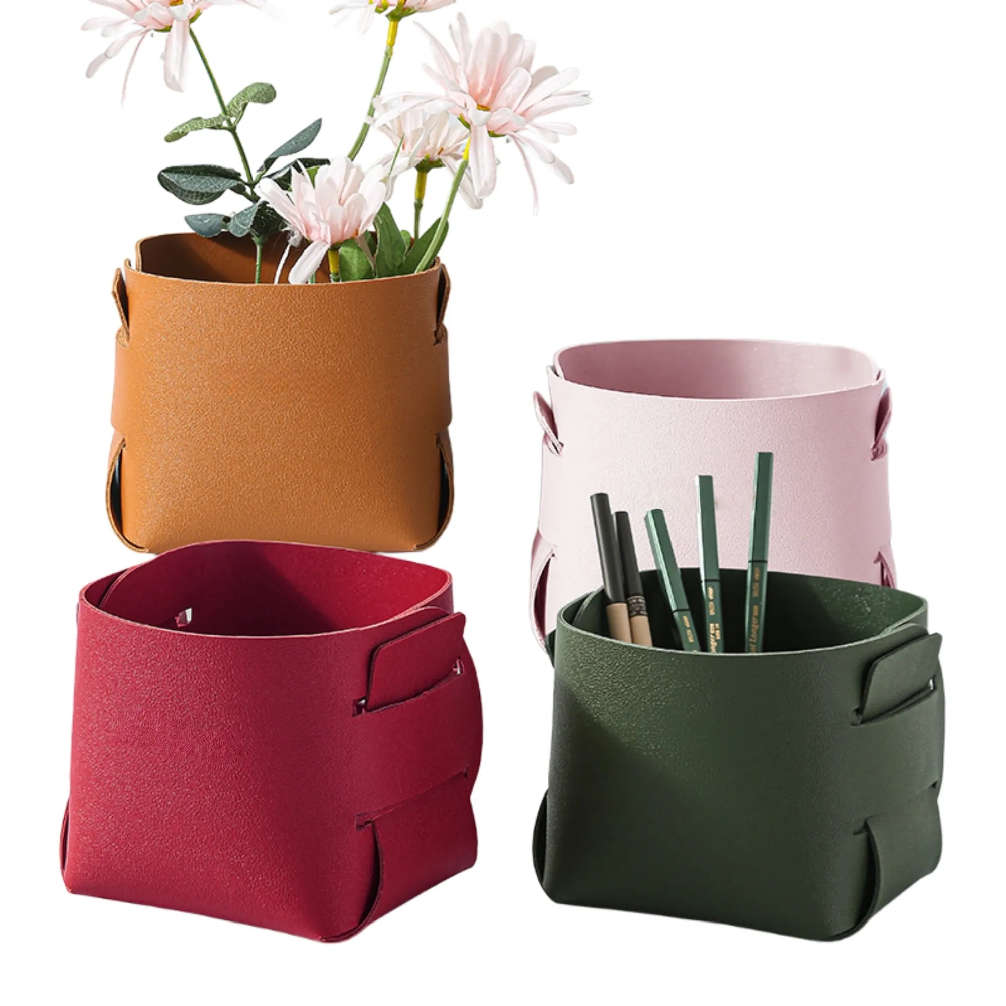 Foldable PU Leather Organizer Bin Desk Tray 2