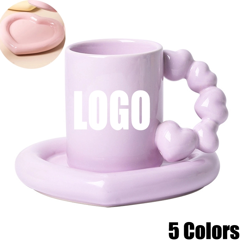 Custom 10 OZ. Ceramic Tea Cup Coffee Mug with Saucer Set 3