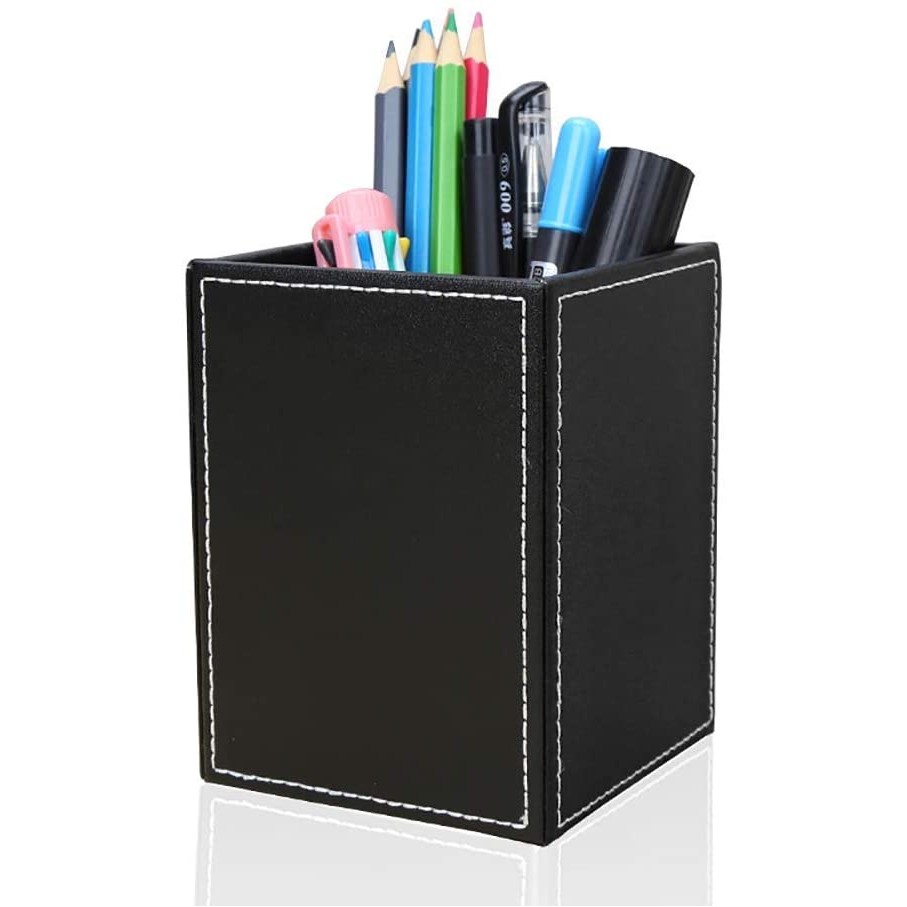 PU Leather Square Desktop Stationery Organizer Office Accessories 5