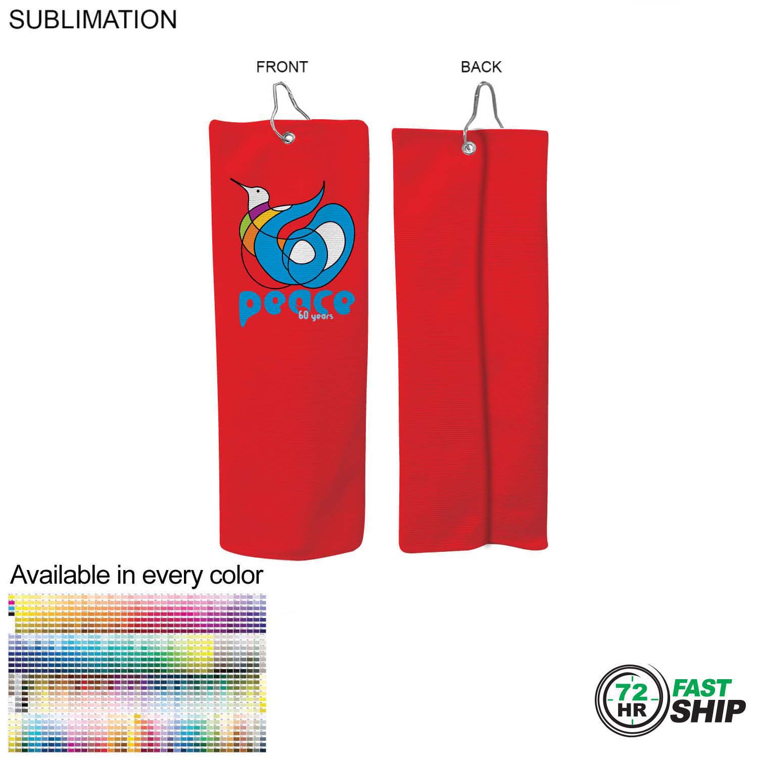 72 Hr Fast Ship - Colored Microfiber Dri-Lite Terry Golf Towel, Finished size 6x15, Trifold 6