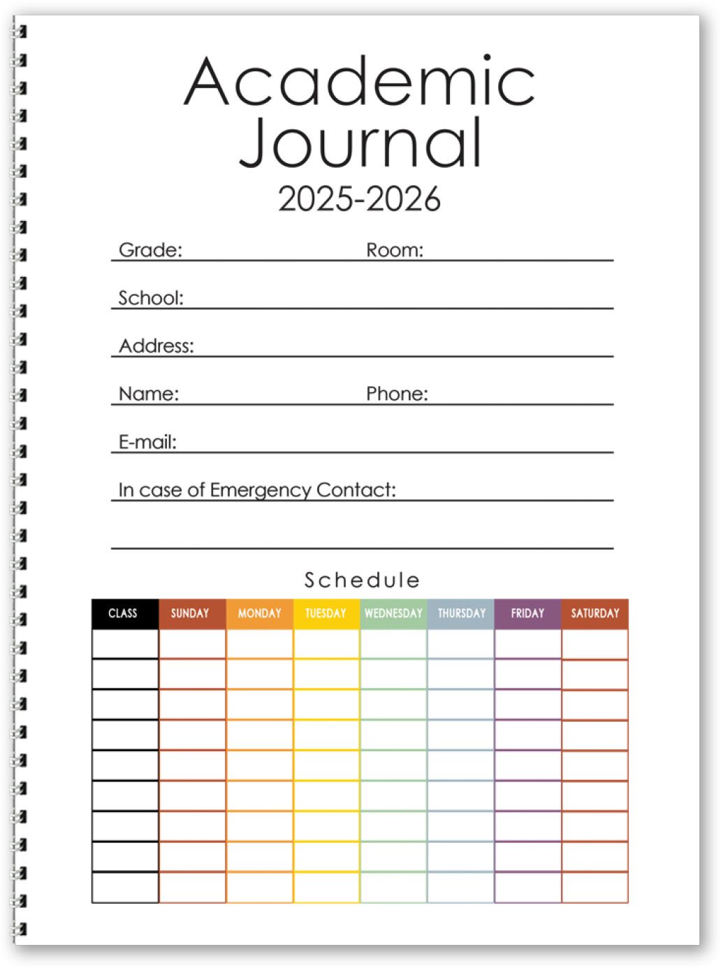 FULL COLOR ACADEMIC 7X10 PLANNER COLORED INSERT 29