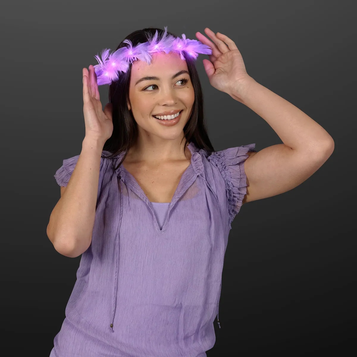 LED Feather Crown Headbands, Assorted Pink and Purple 11