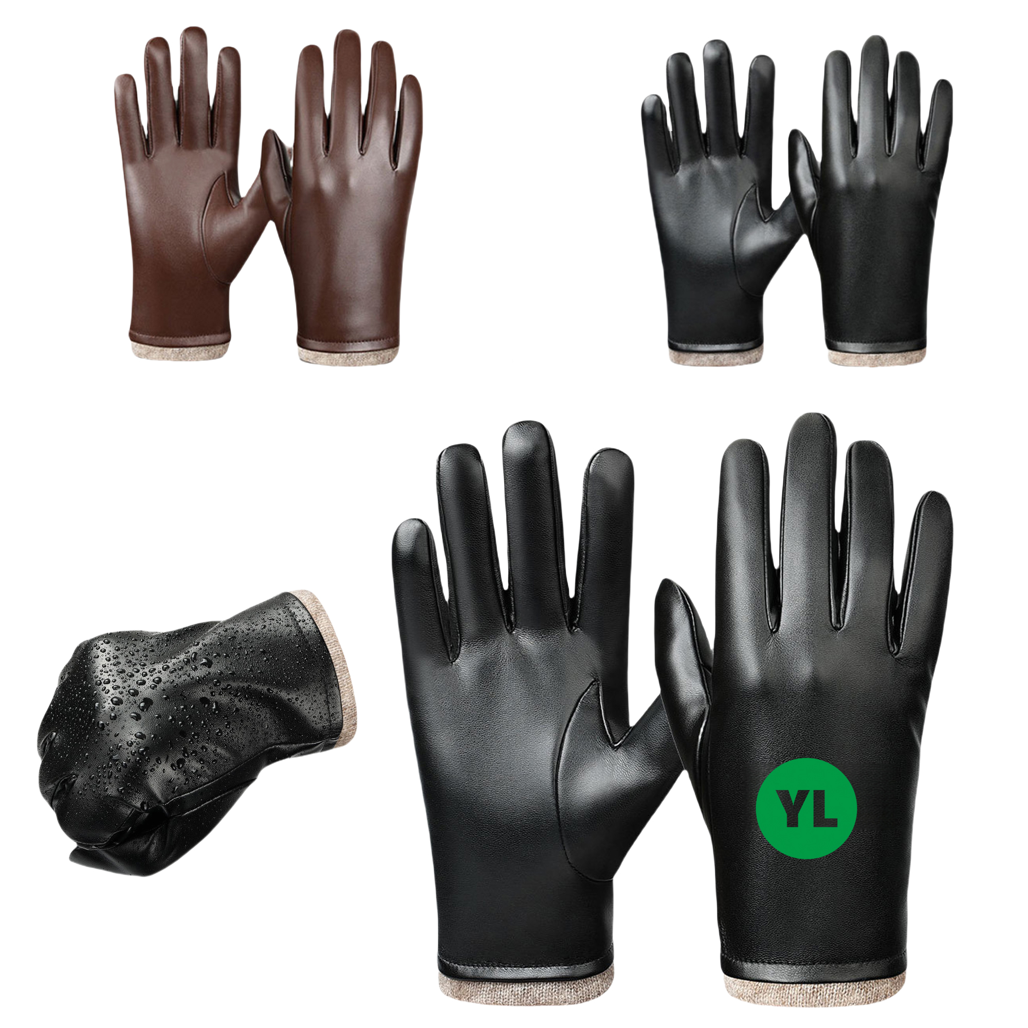 Winter PU Leather Gloves With Wool Lining 2