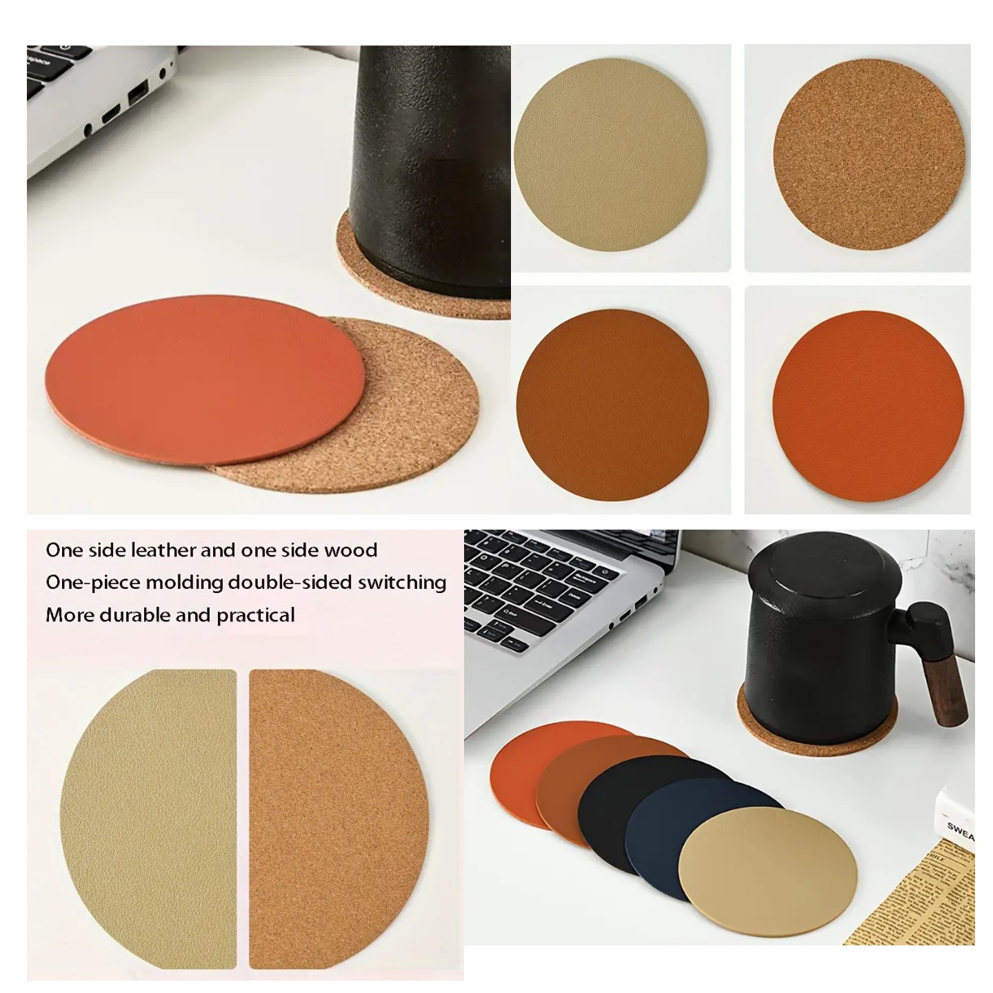 Round leather and Cork Coaster 6