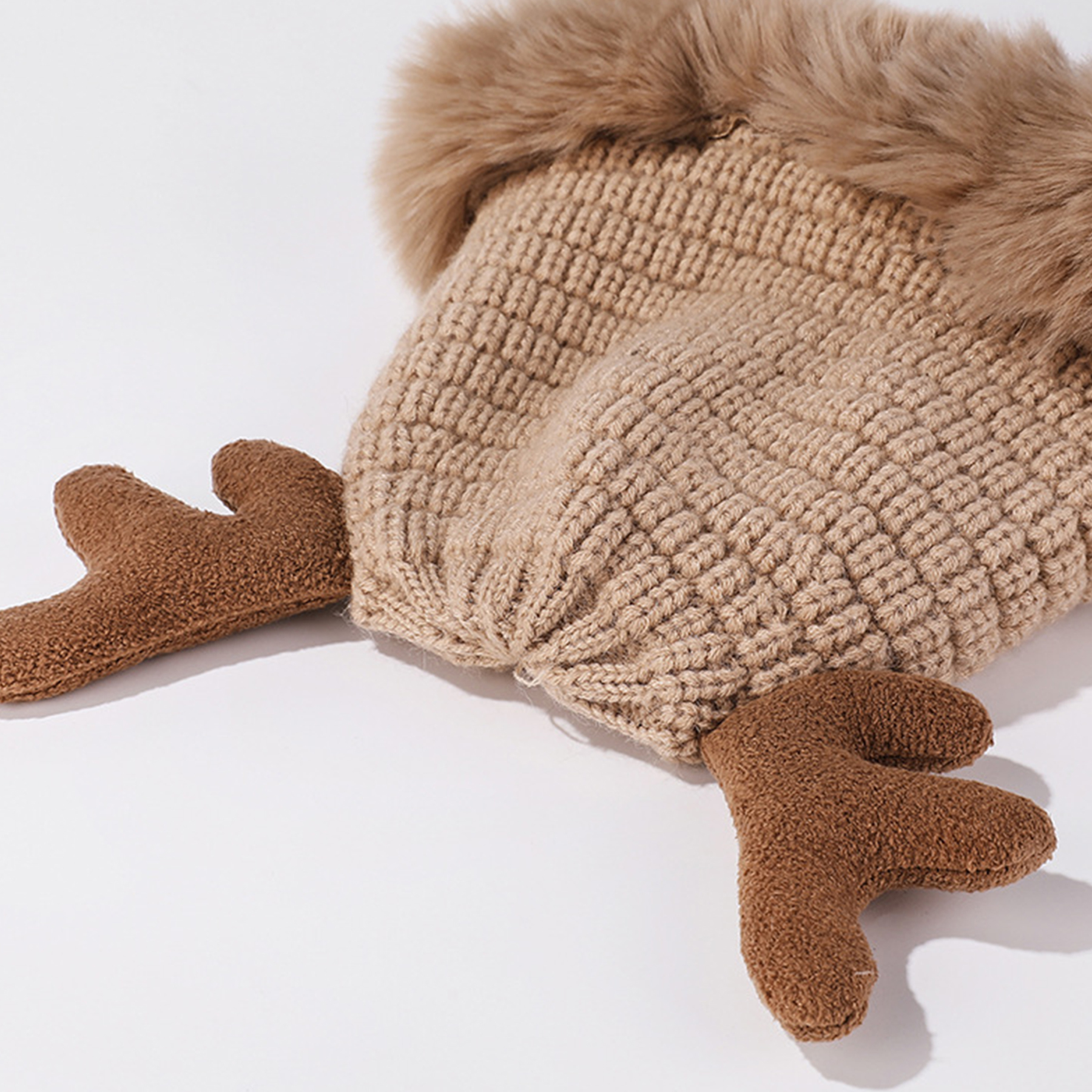Women winter cover ear antler knit hat 5