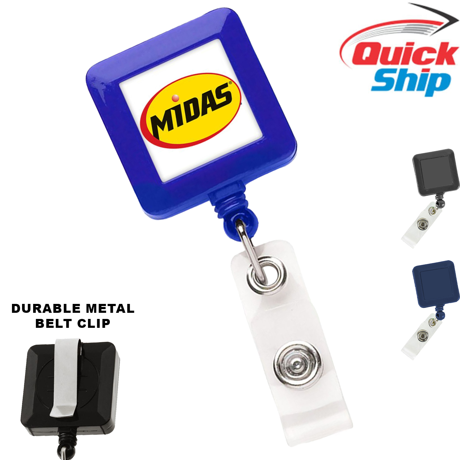 Quick Ship Full Color Retractable Square Badge Reel with Belt Clip 2