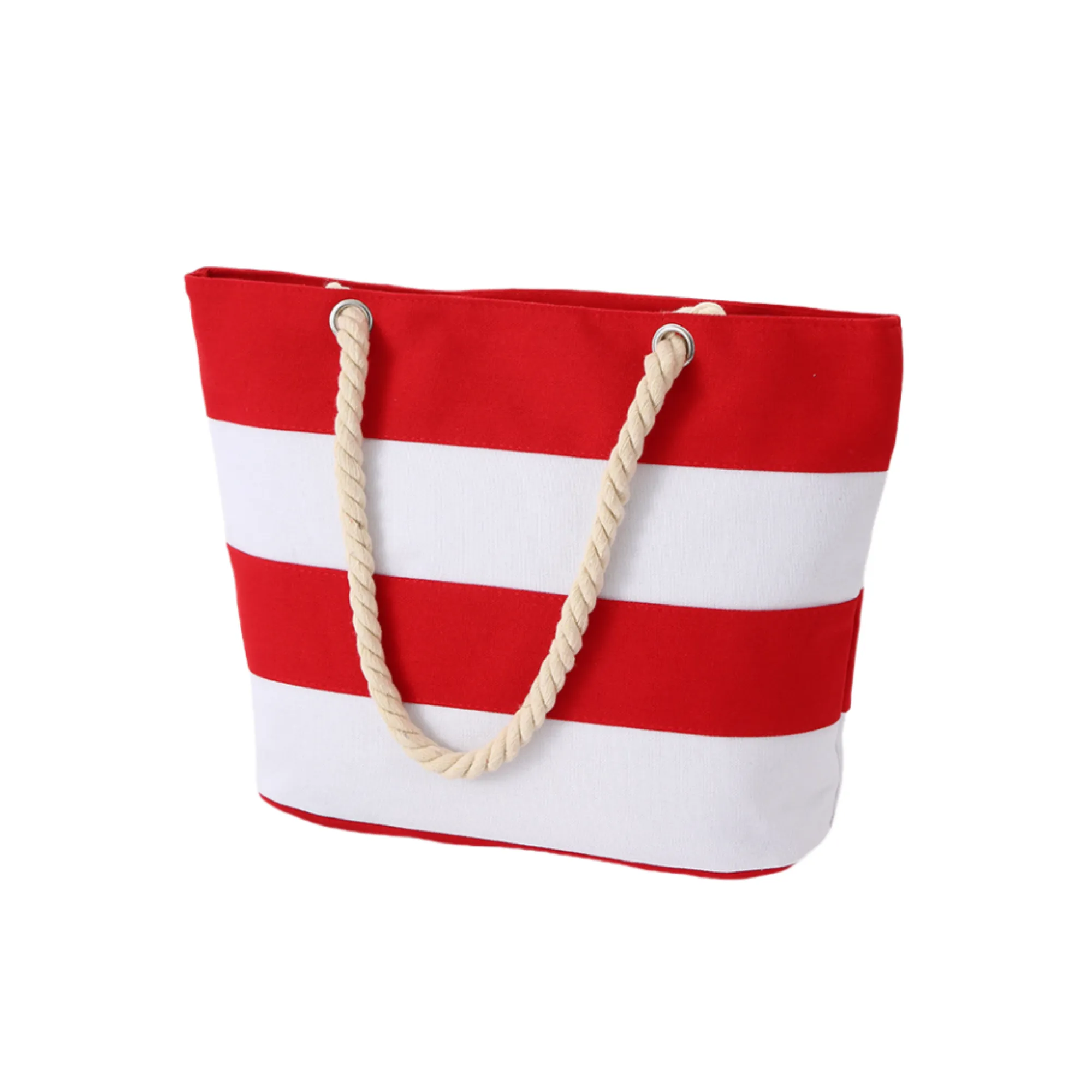Large Striped Canvas Beach Bag With Cotton Rope Handles, custom tote bag with logo imprint 6