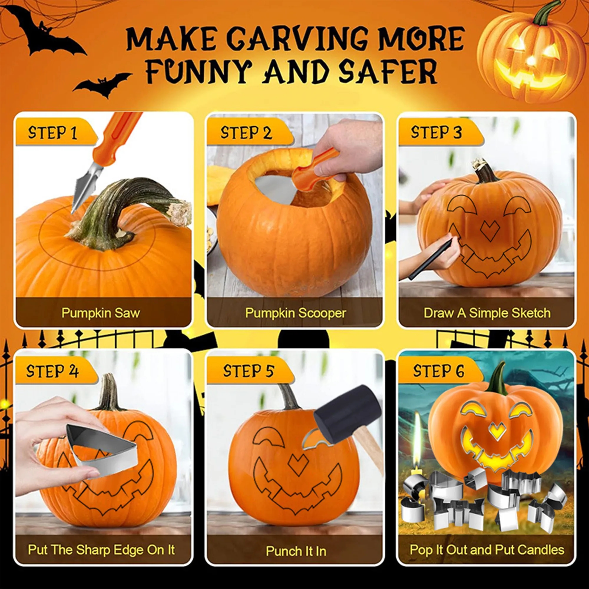 Halloween Stainless Steel Pumpkin Carving Cookie Mold Kit 5