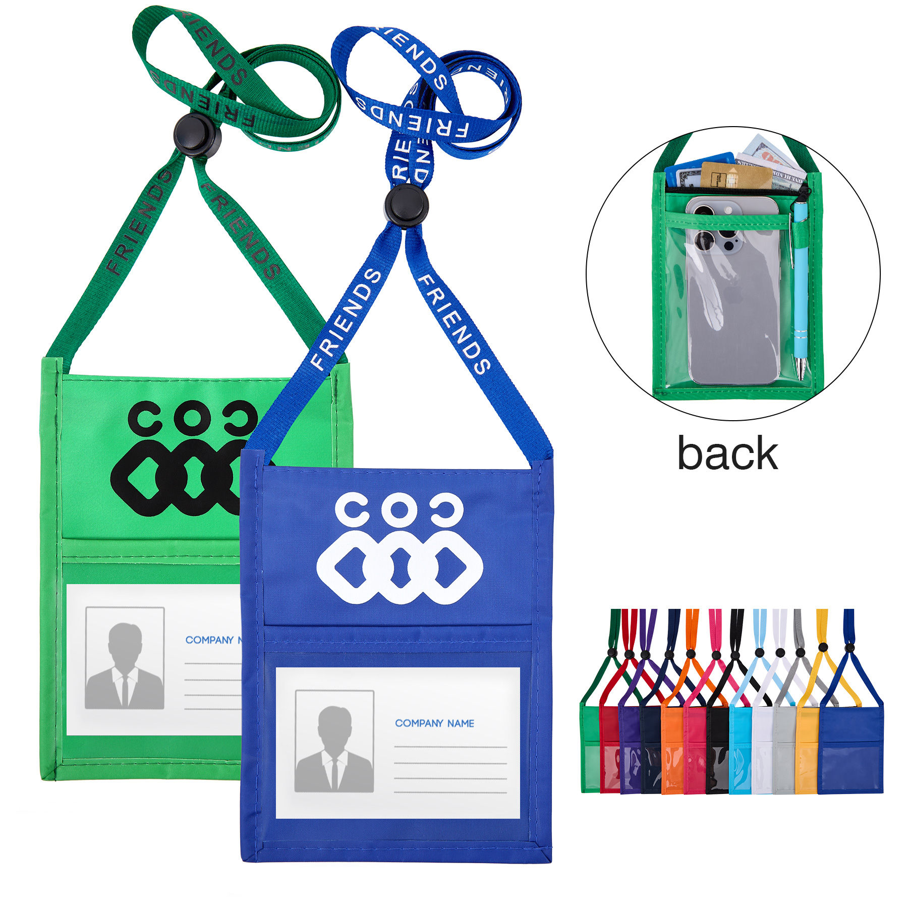 Premium Double Window Pouch Wallet With Lanyard W/Back Zipper And Phone Holder 9