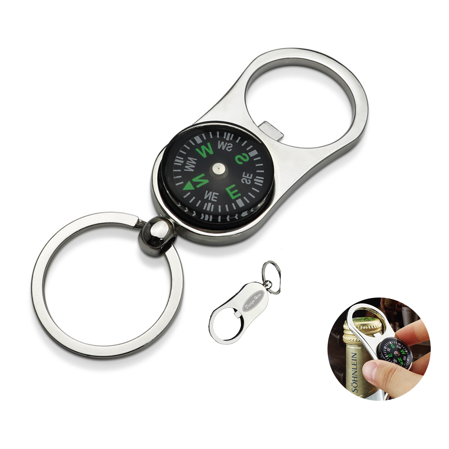 Bottle Opener Keychain with Built-In Compass 1