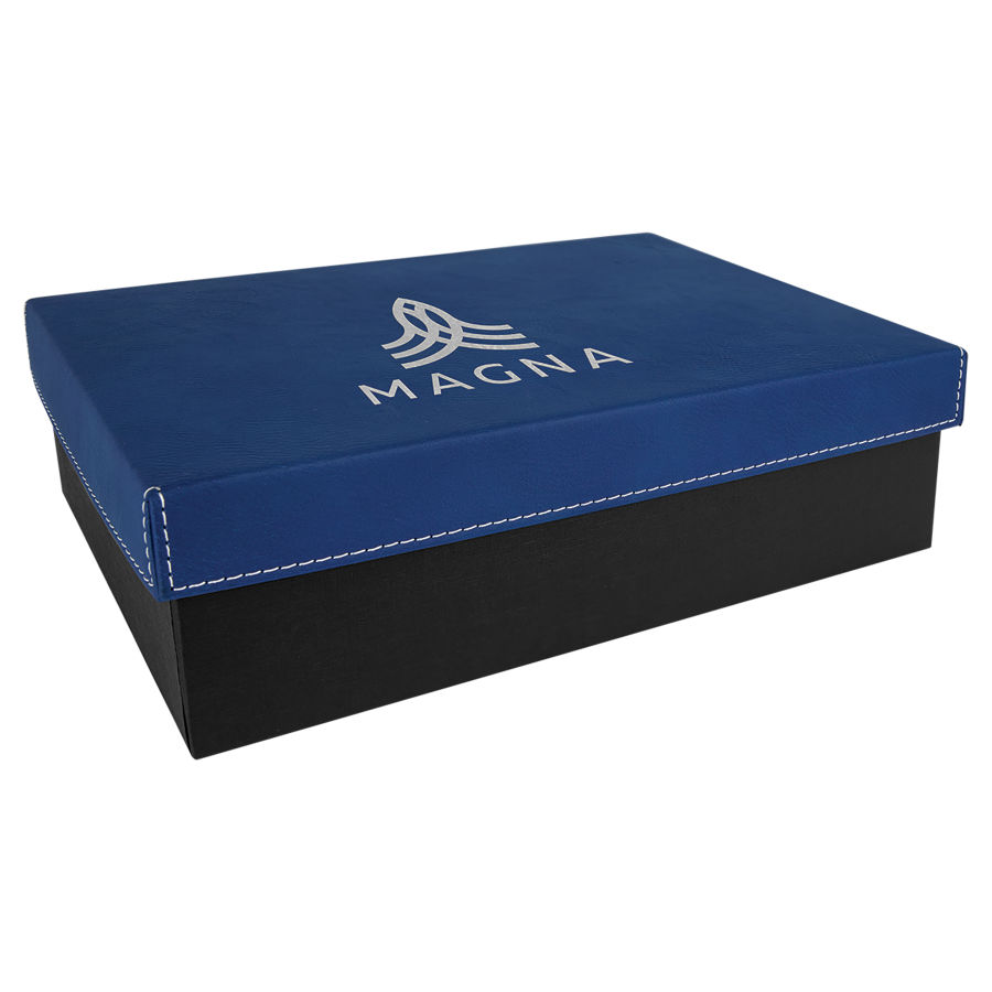 9 3/4" x 7" Blue/Silver Gift Box with Leatherette Lid 2