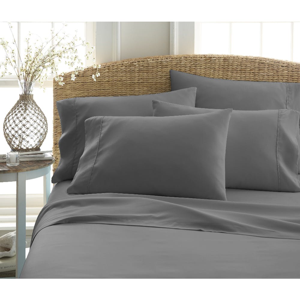 Microfiber Bed Sheet Sets - Gray Full 6 Piece Double-Brushed 1