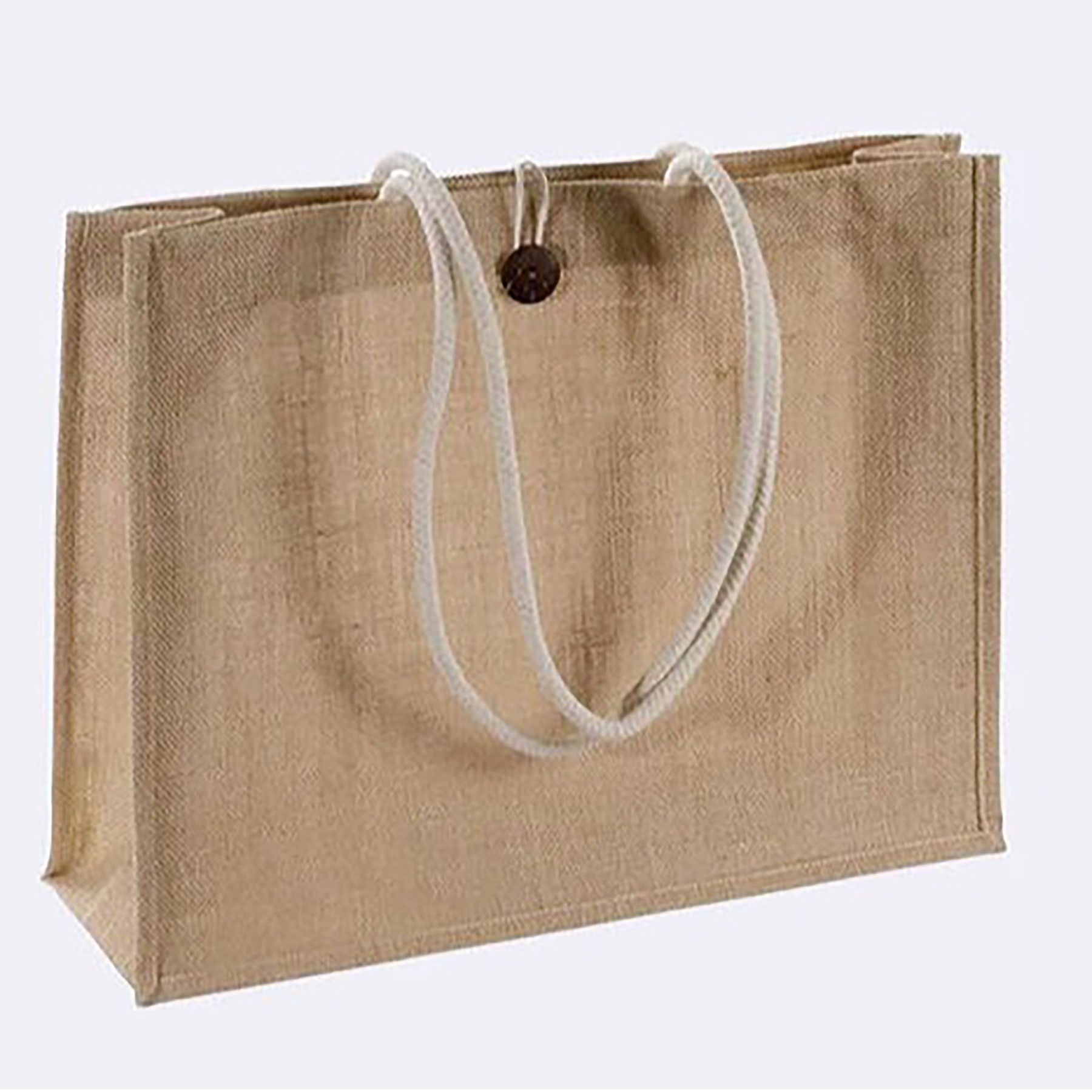 Jute Burlap Shopping Tote Bag With Button, custom tote bag with logo imprint 2