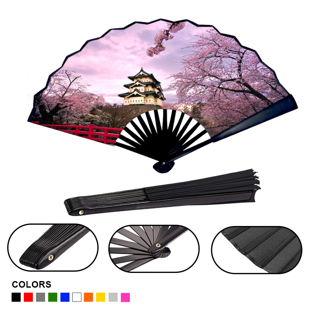 XL Traditional Bamboo Hand Fan - Premium Silky Fabric 1