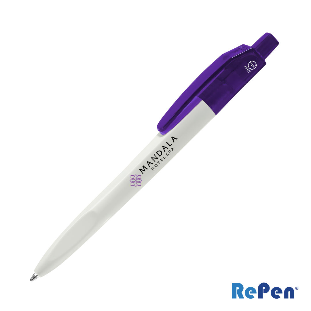 RePen® Squared White w/Translucent Clicker rPET Pen