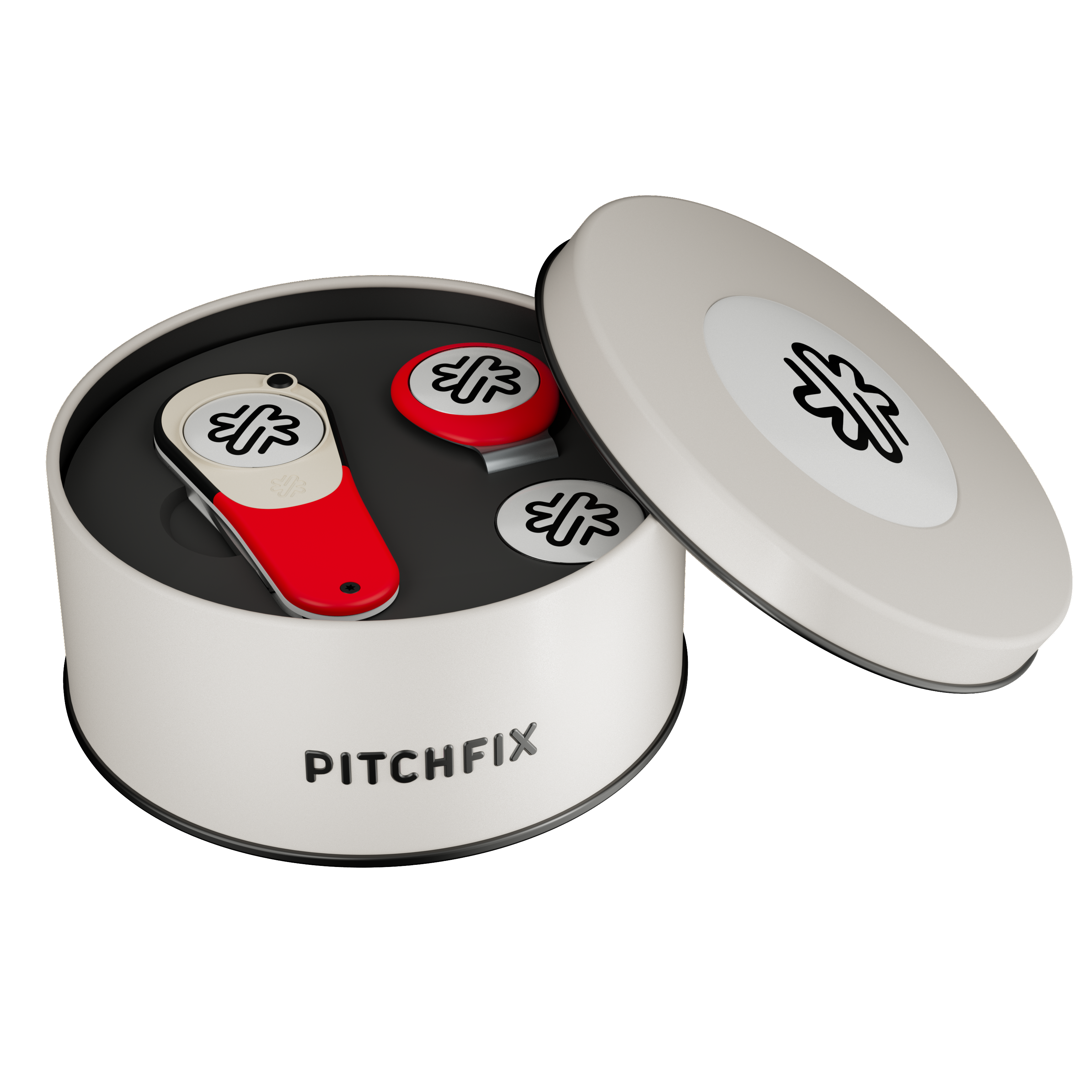 Pitchfix Icon Golf Divot Tool in Round Tin with Hat Clip & Extra Ball Marker 6