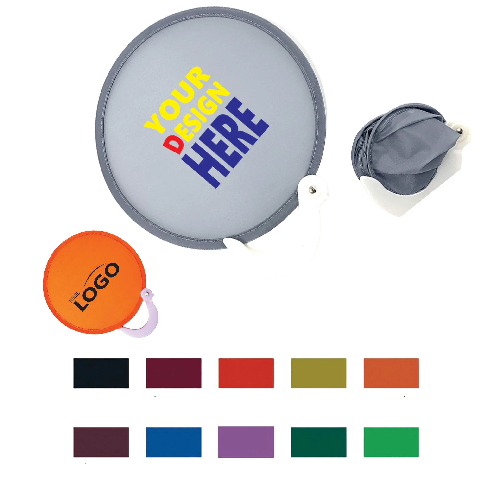 Handheld Round Folding Fan with Handle 1