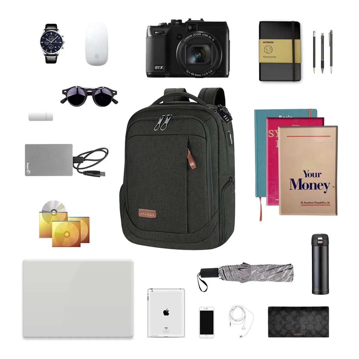 Large Business College Laptop Travel Backpack With USB Port 3