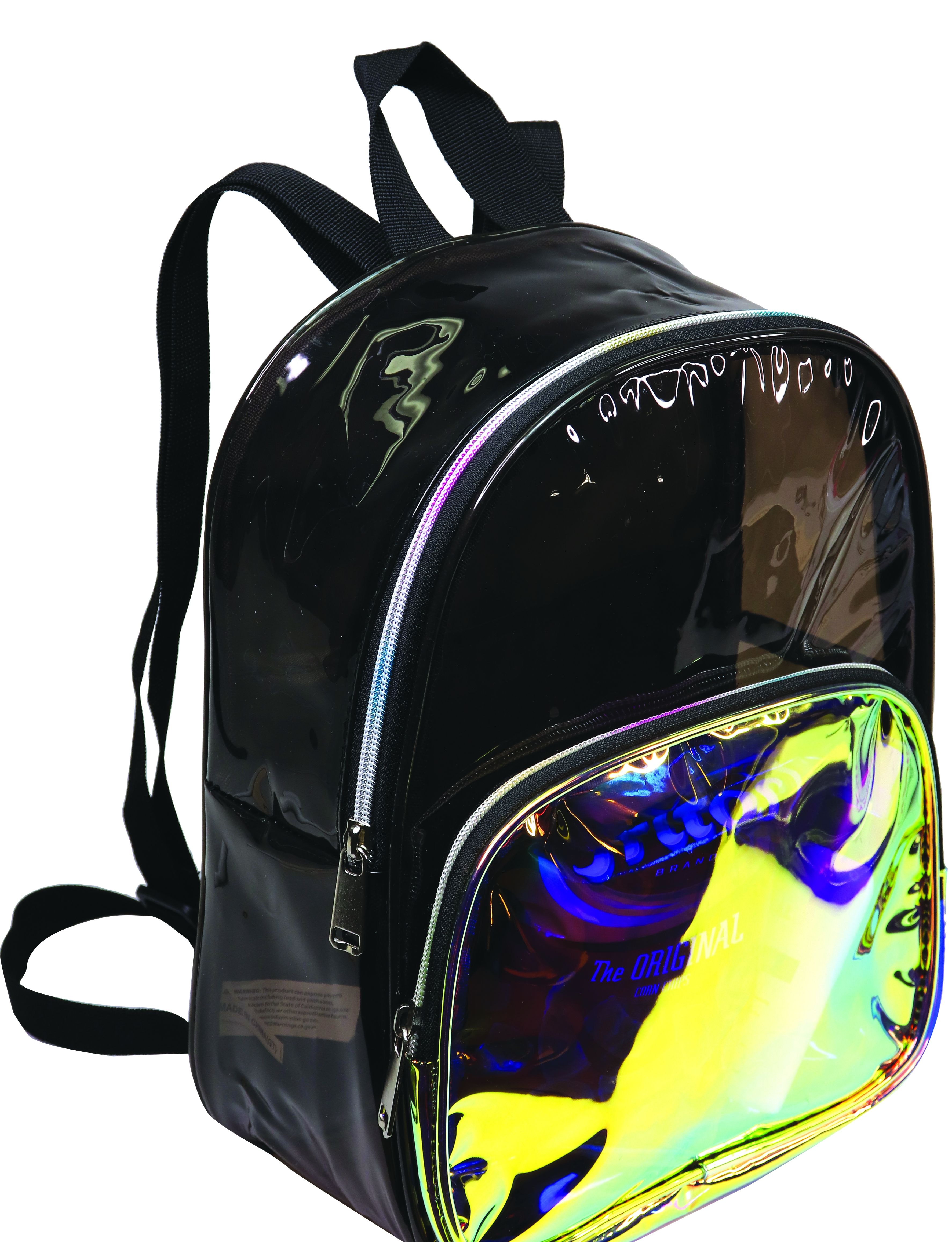 Black and Iridescent Gold Clear Vinyl Backpack 2