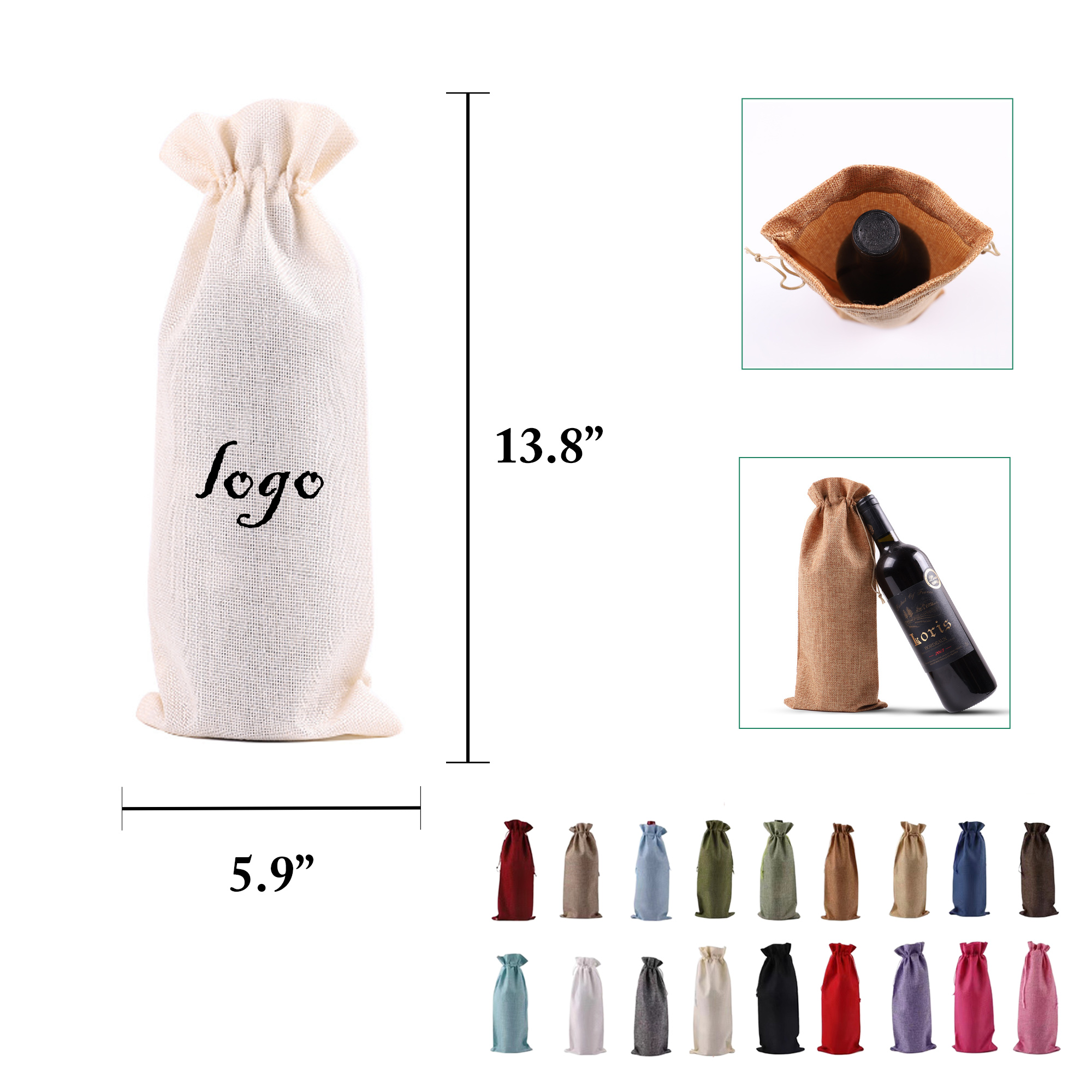 MOQ20 Burlap Wine Bag Set With Drawstring Closure 4