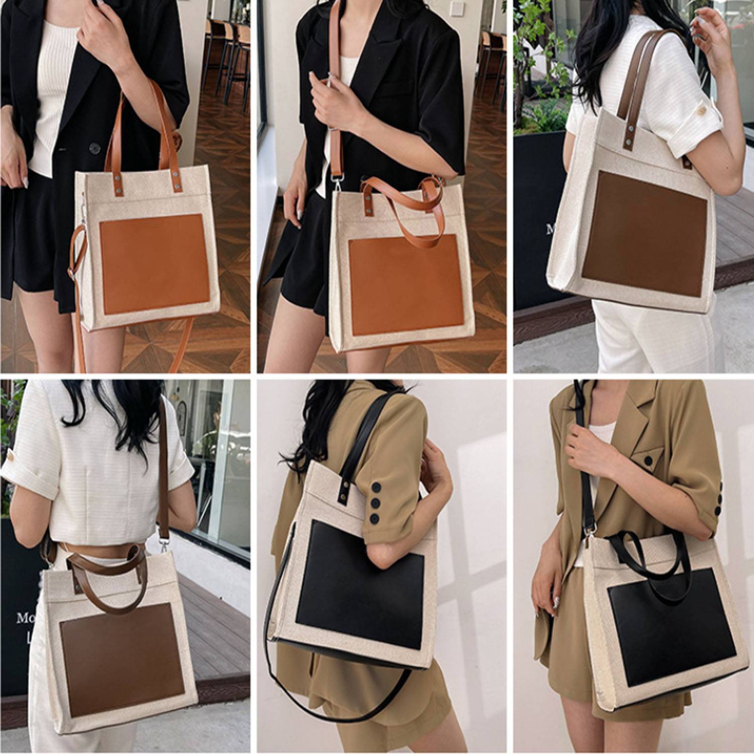 Canvas Tote Bag PU Leather Handles Adjustable strap, custom tote bag with logo imprint 8