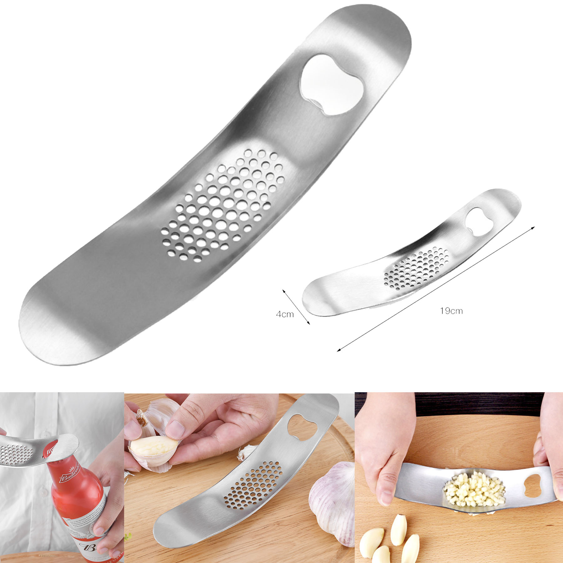 2 In 1 Stainless Steel Garlic Rocker Crusher MincerSqueezer Slicer With Opener 2