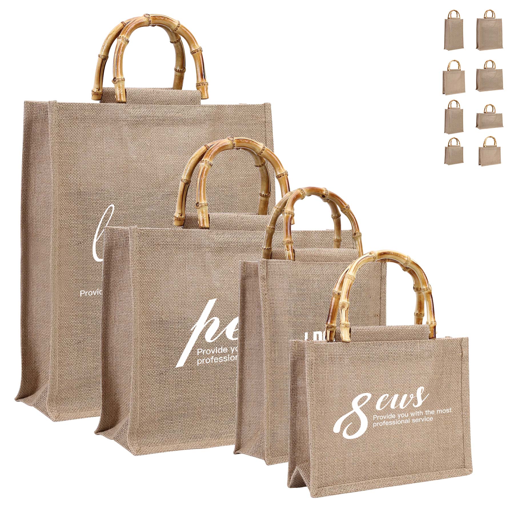 Jute Shopping Tote Bag With Bamboo Handle, custom tote bag with logo imprint 10