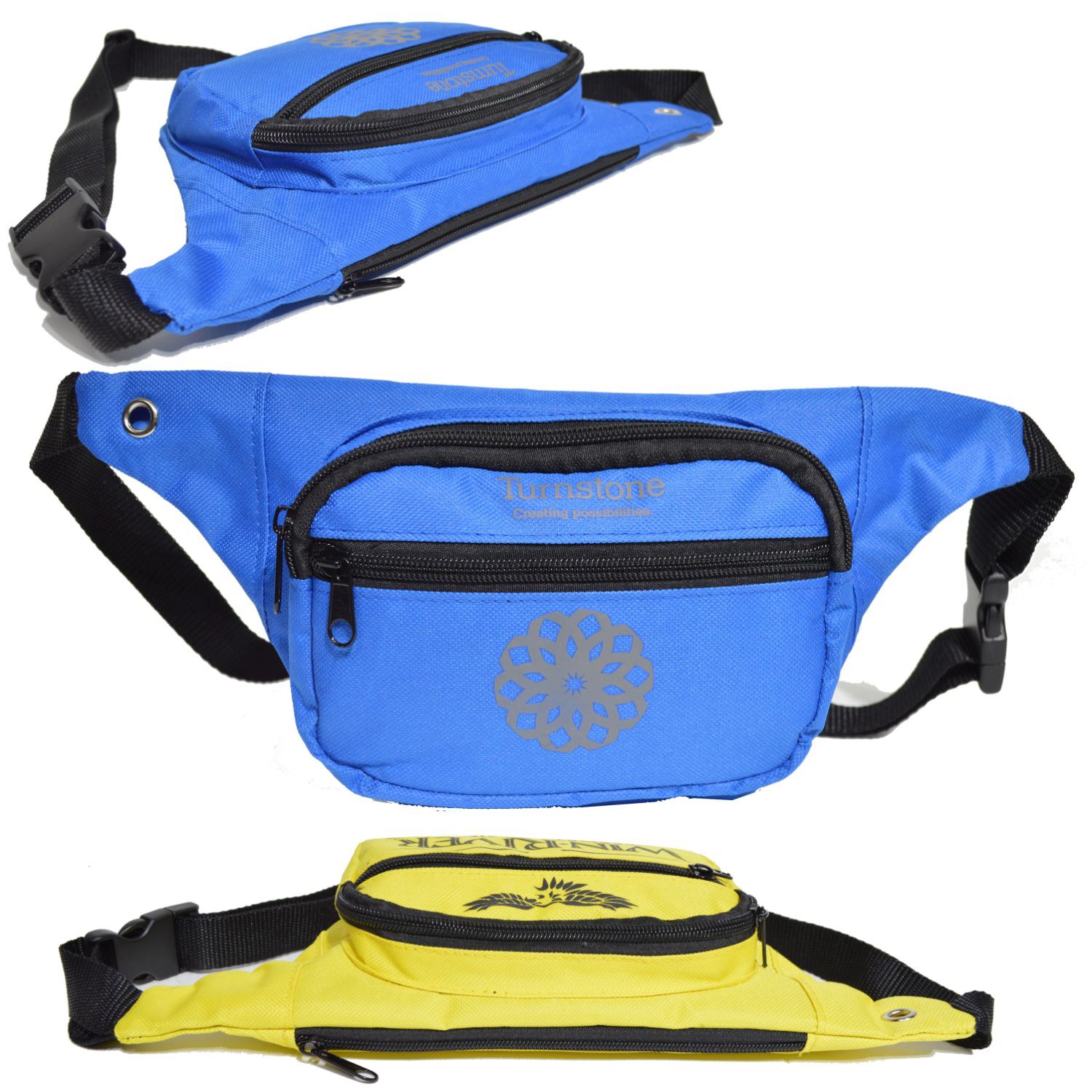 600D Polyester Fanny Pack w/ 3 Zippers 12.8"W X 5"H X 2"D 1