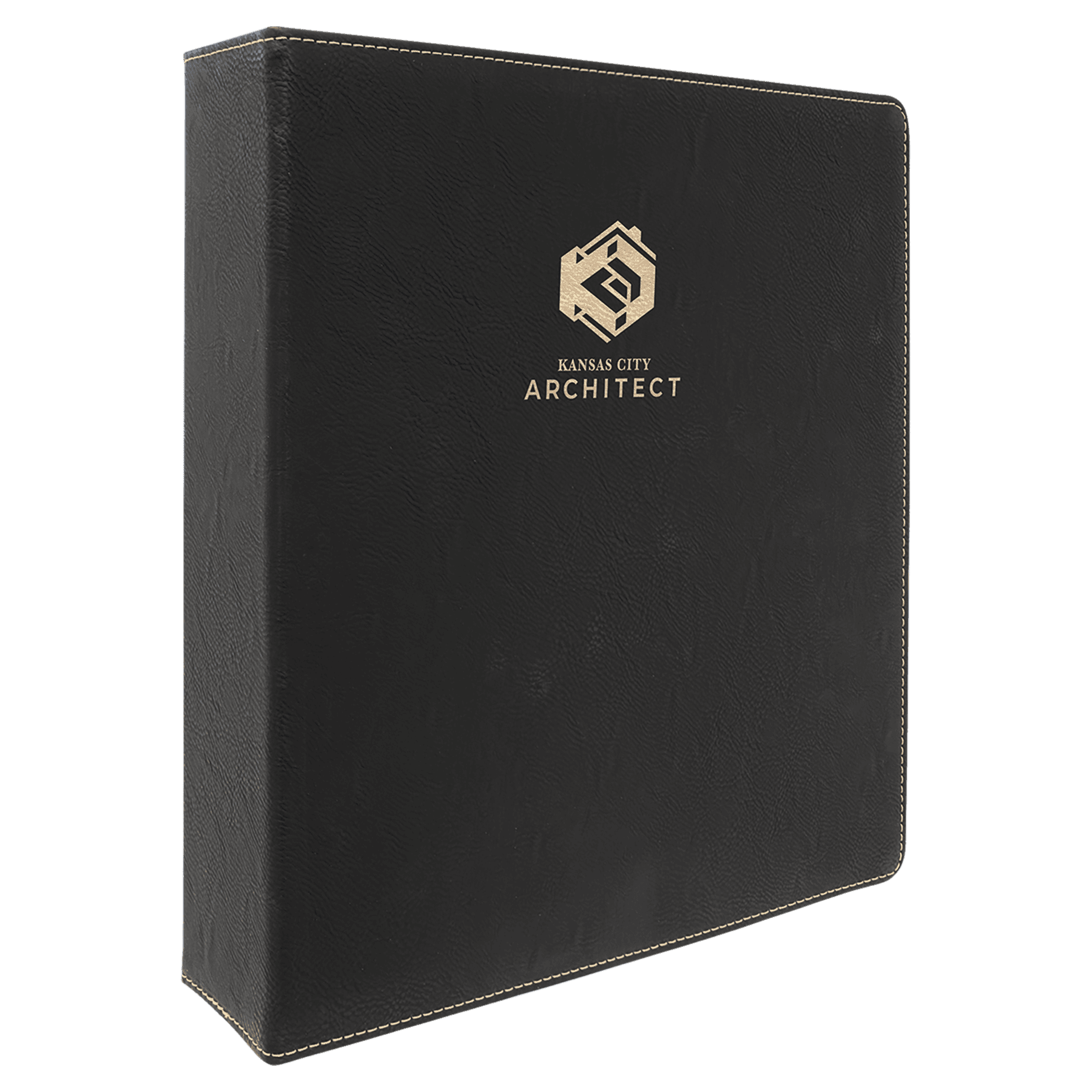 11" x 11 1/2" Black/Gold Leatherette 3 Ring Binder with 2" Slant D Rings 1