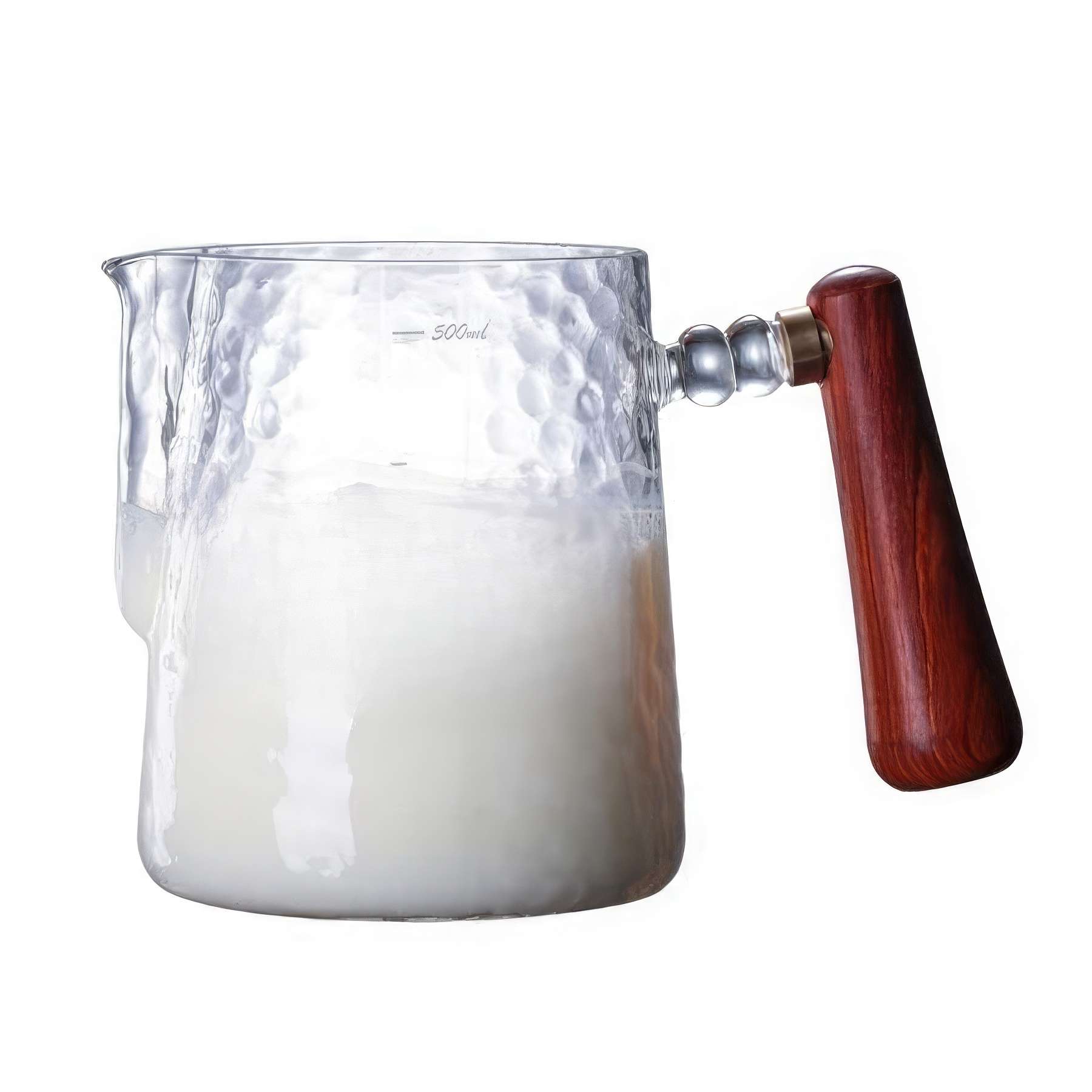 16 OZ. Glass Milk Frothing Pitcher Cup with Wooden Handle 3