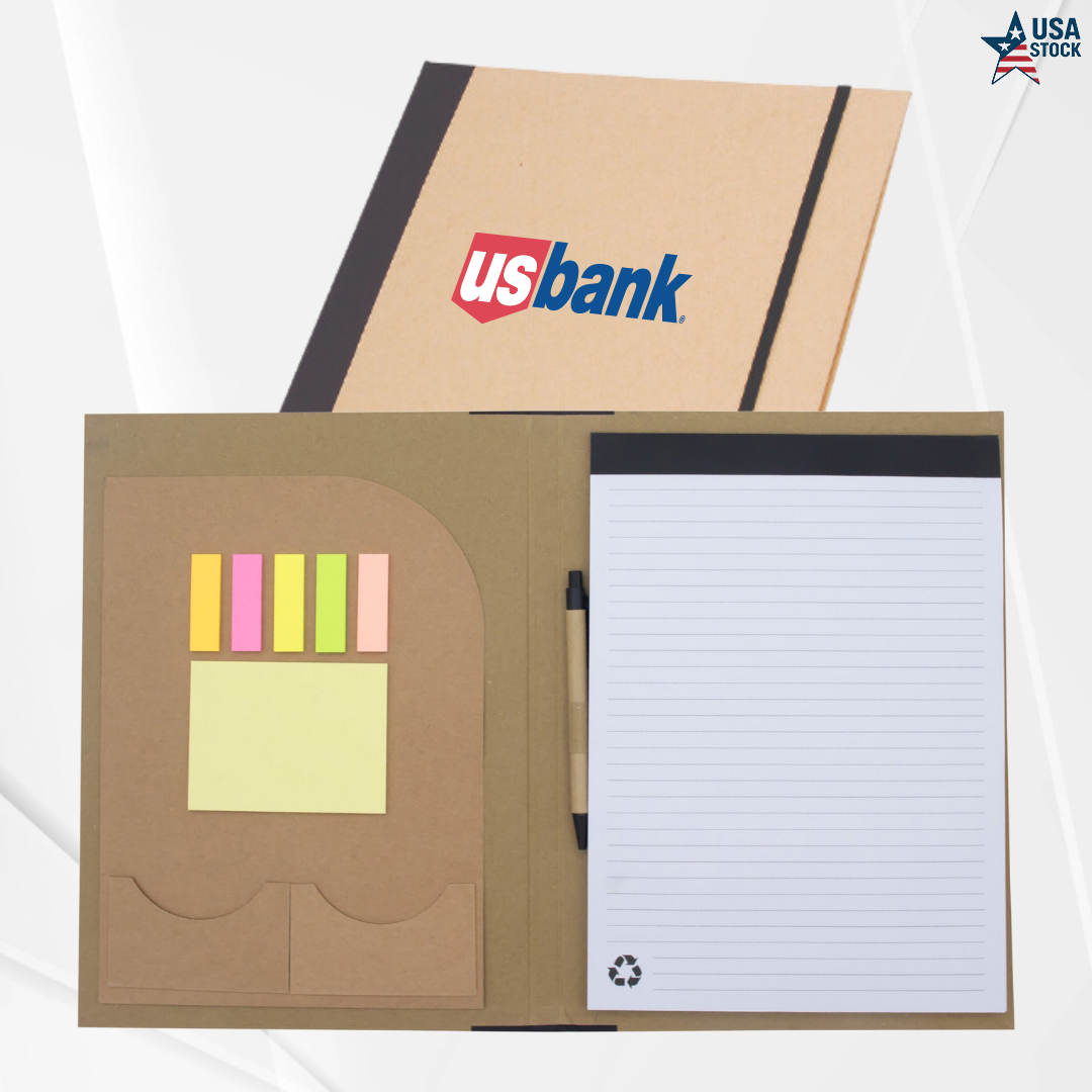 Recycled Padfolio with Pockets, Sticky Notes & Notepad 2