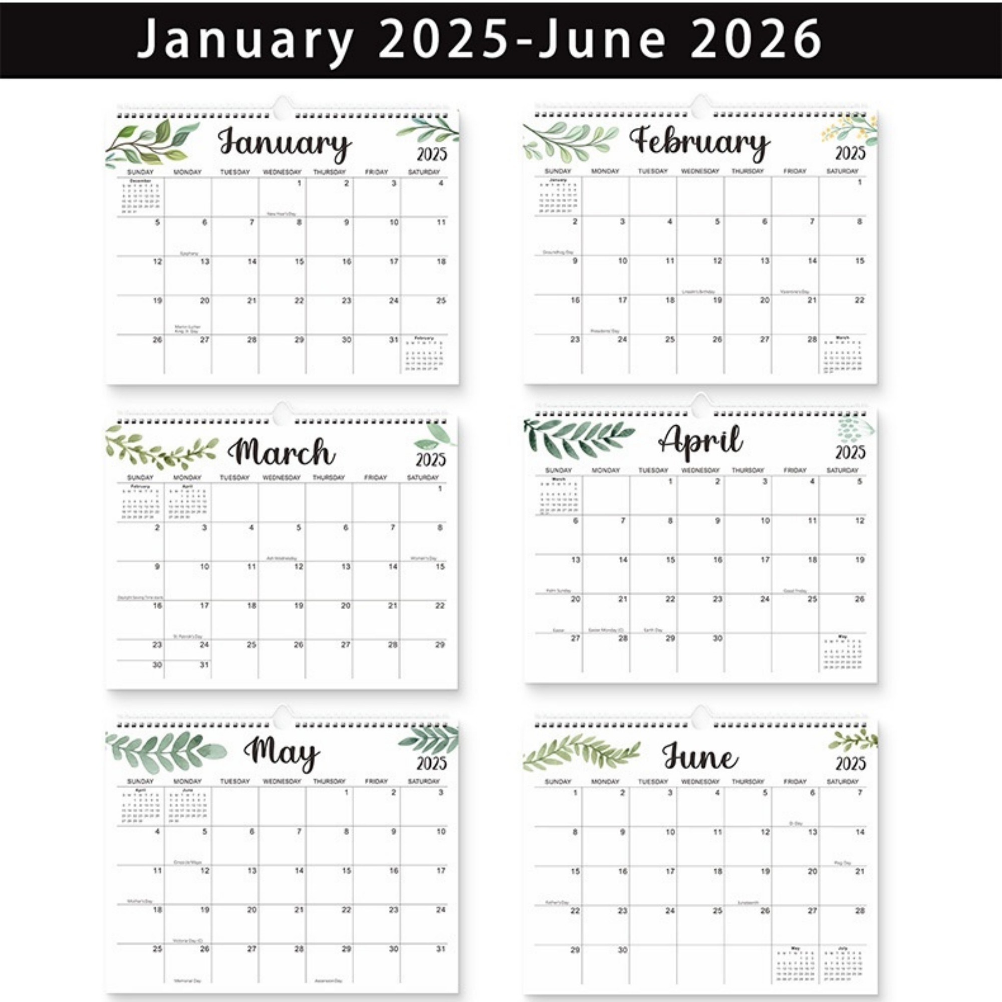 18 Months 14.8"*11.5" Leaves Wall Calendar From Jan 2025 To June 2026 4