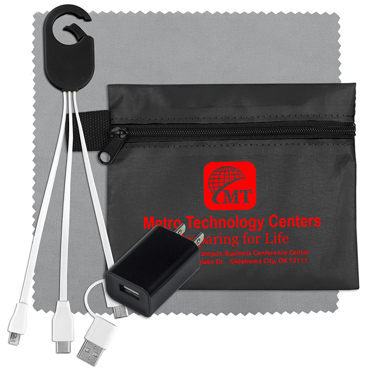 "TECHPACK PLUS" Tech Home and Travel Kit with Microfiber Cleaning Cloth, USB Wall Charger 12