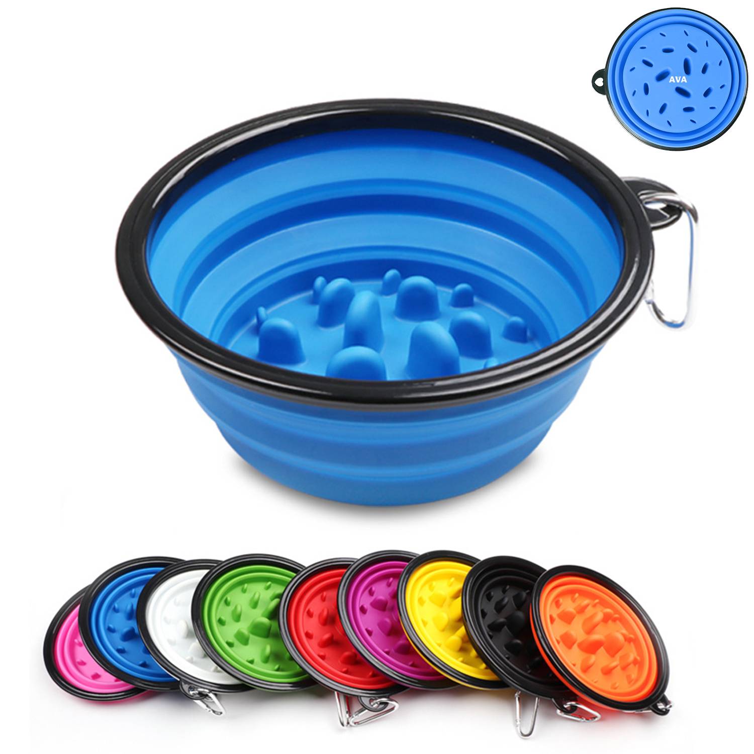 34oz Foldable Dogs Water Food Slow Feeder Bowl 6