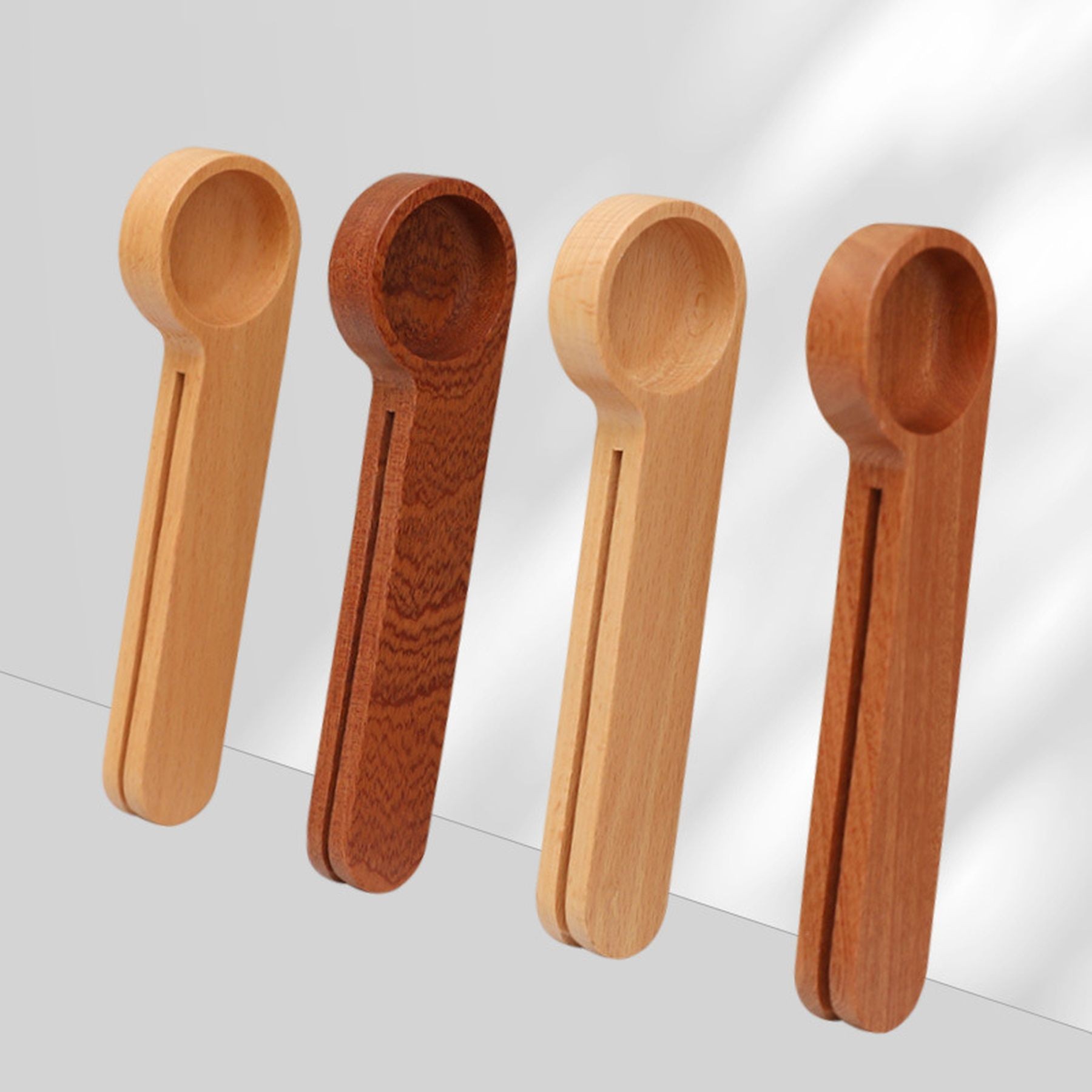 2 In 1 Wooden Coffee Scoop Bag Clip Beech Measuring Spoon 3