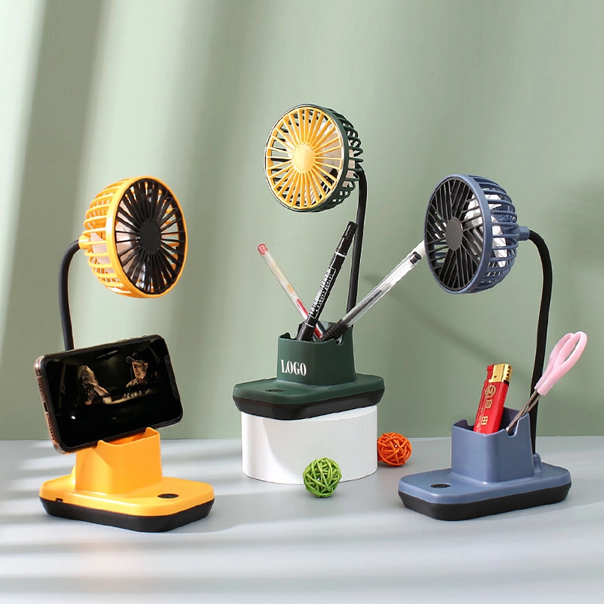 Desk Pencil Phone Holder Fan 3