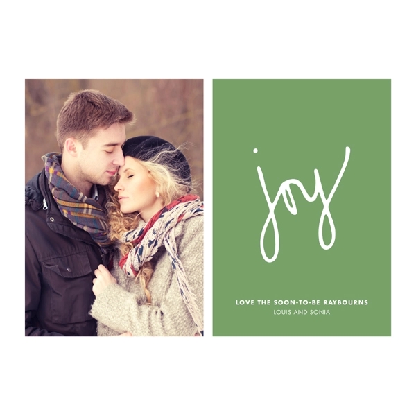 Joy on Green Shimmery Flat Photo Holiday Card 4