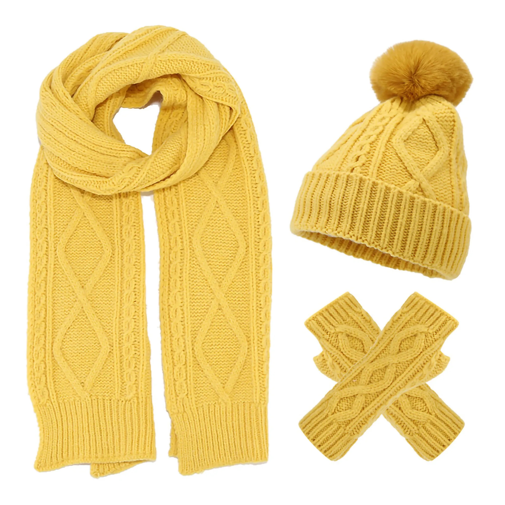 3Pcs Knit Set Hat Neck Warmer Scarf Touch Screen Gloves 6