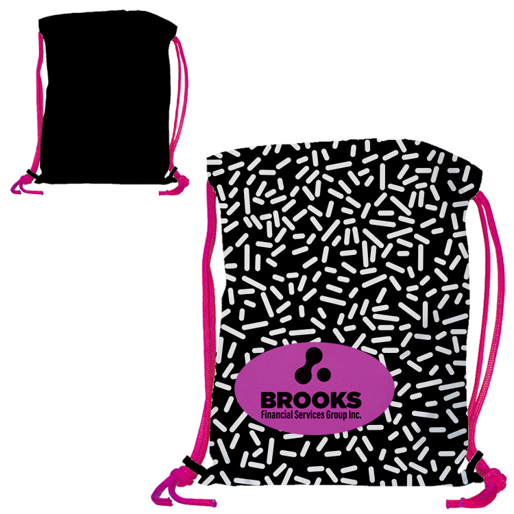 Super Drawstring Pack (One side Imprint)-Neon Pink Heavy Rope 2