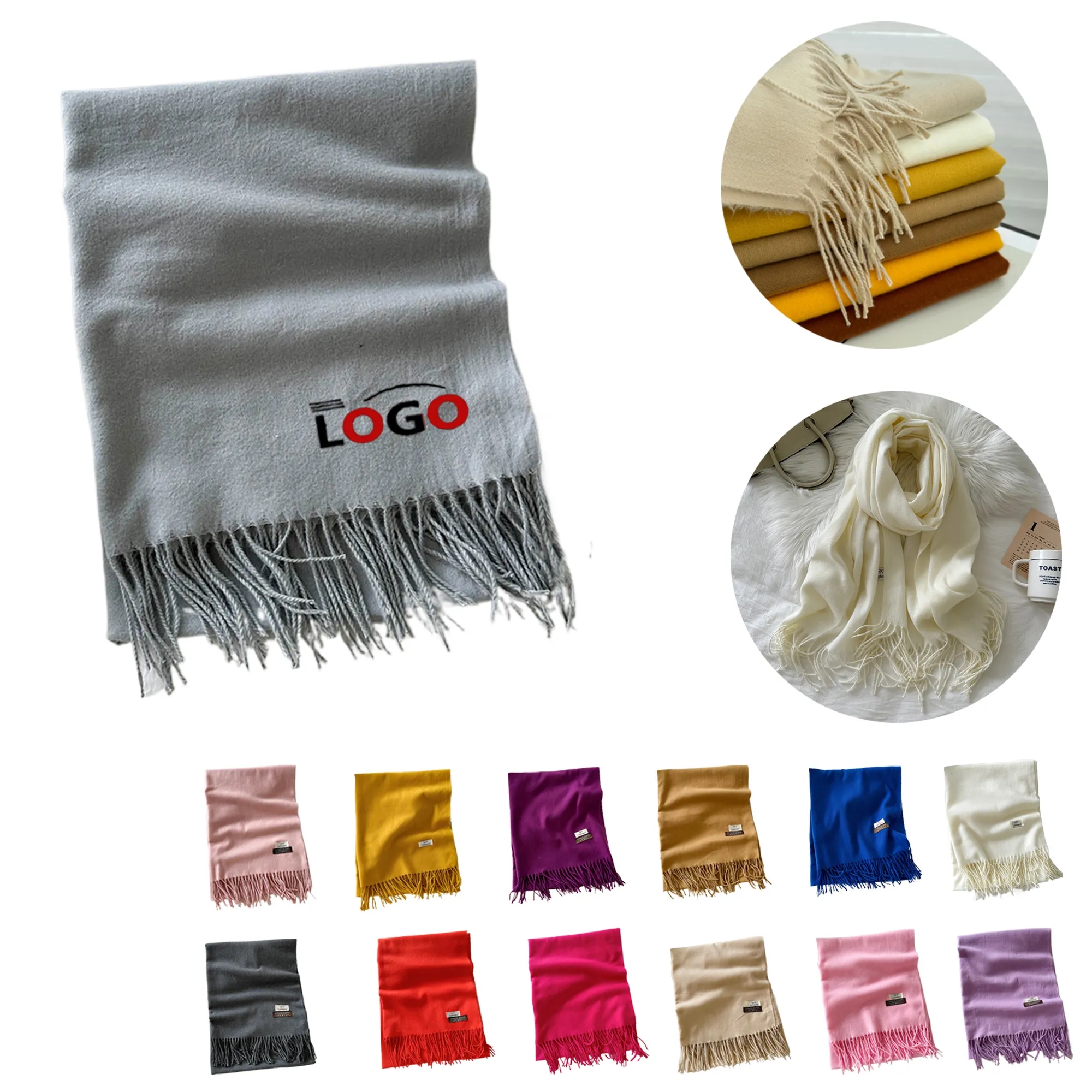 MOQ50 Winter Solid Brushed Scarf Faux Cashmere Wrap 11