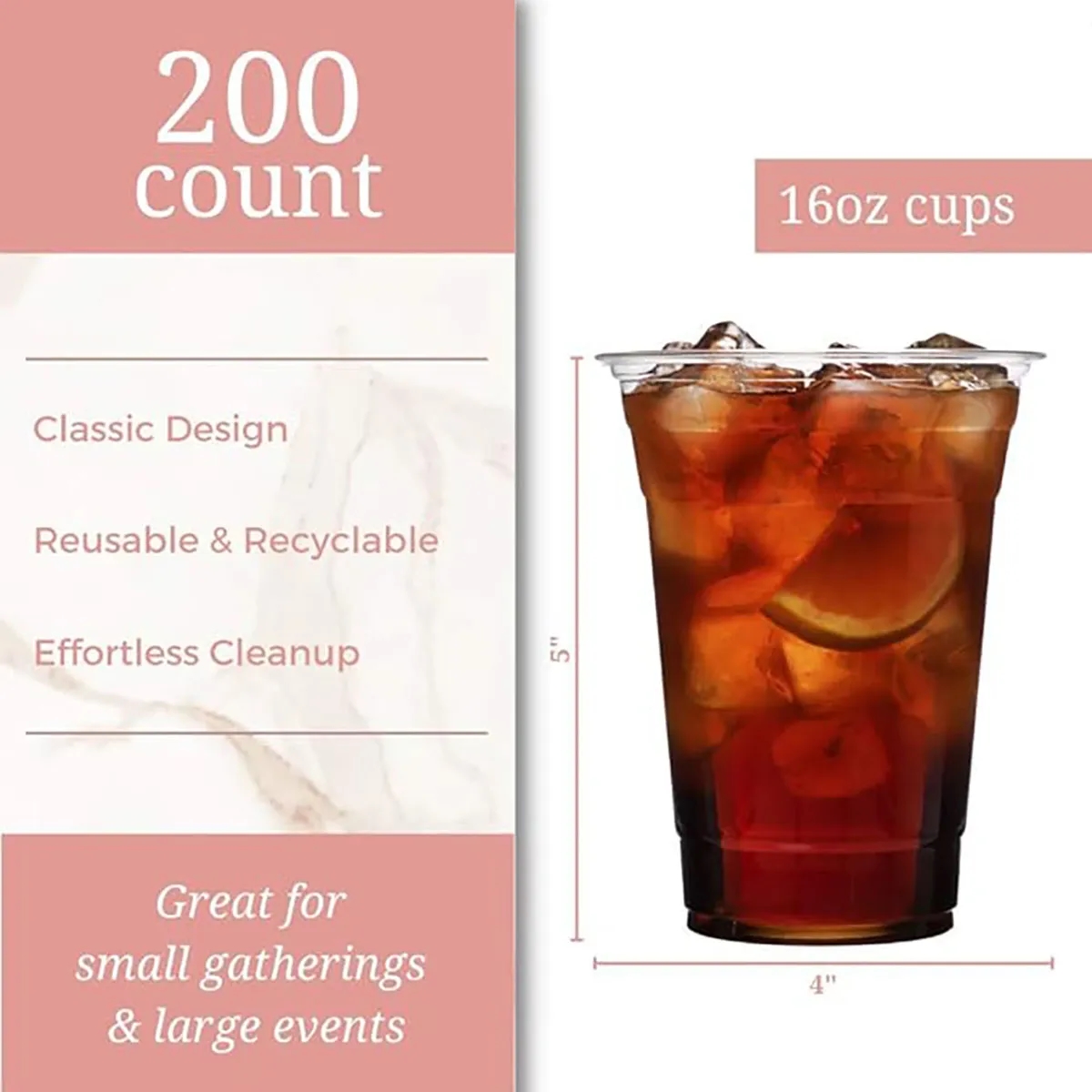 16oz Disposable Plastic Party Cups PET Clear Glass 3